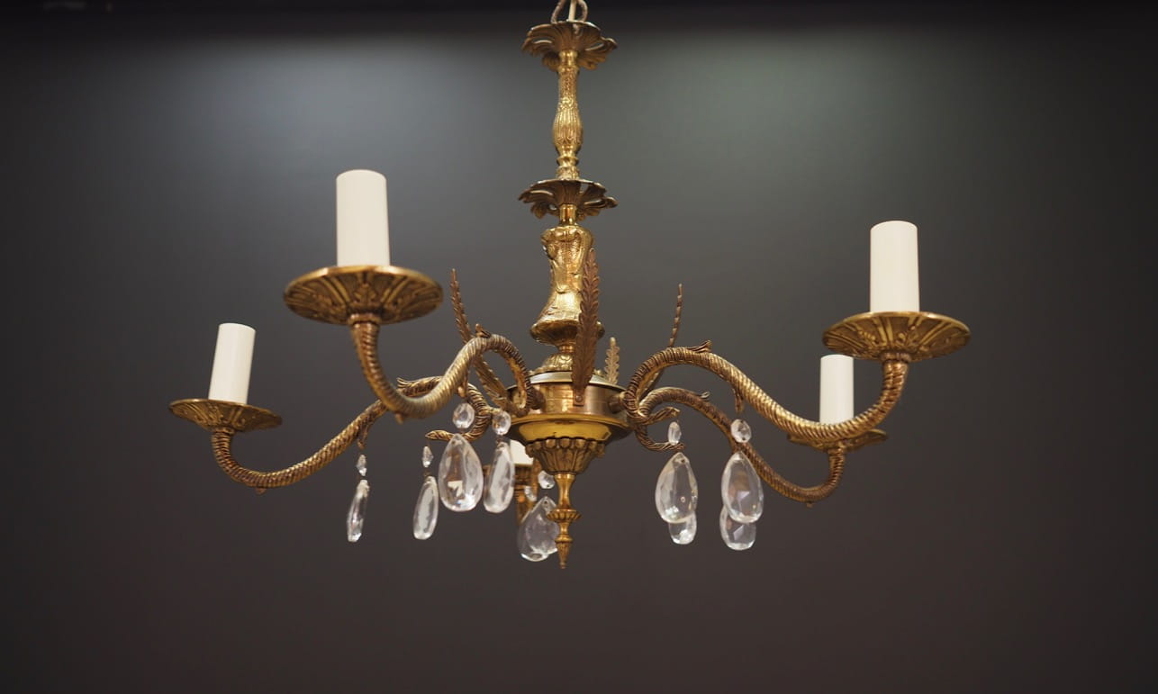 Vintage Chandelier Brass Gold 1960s