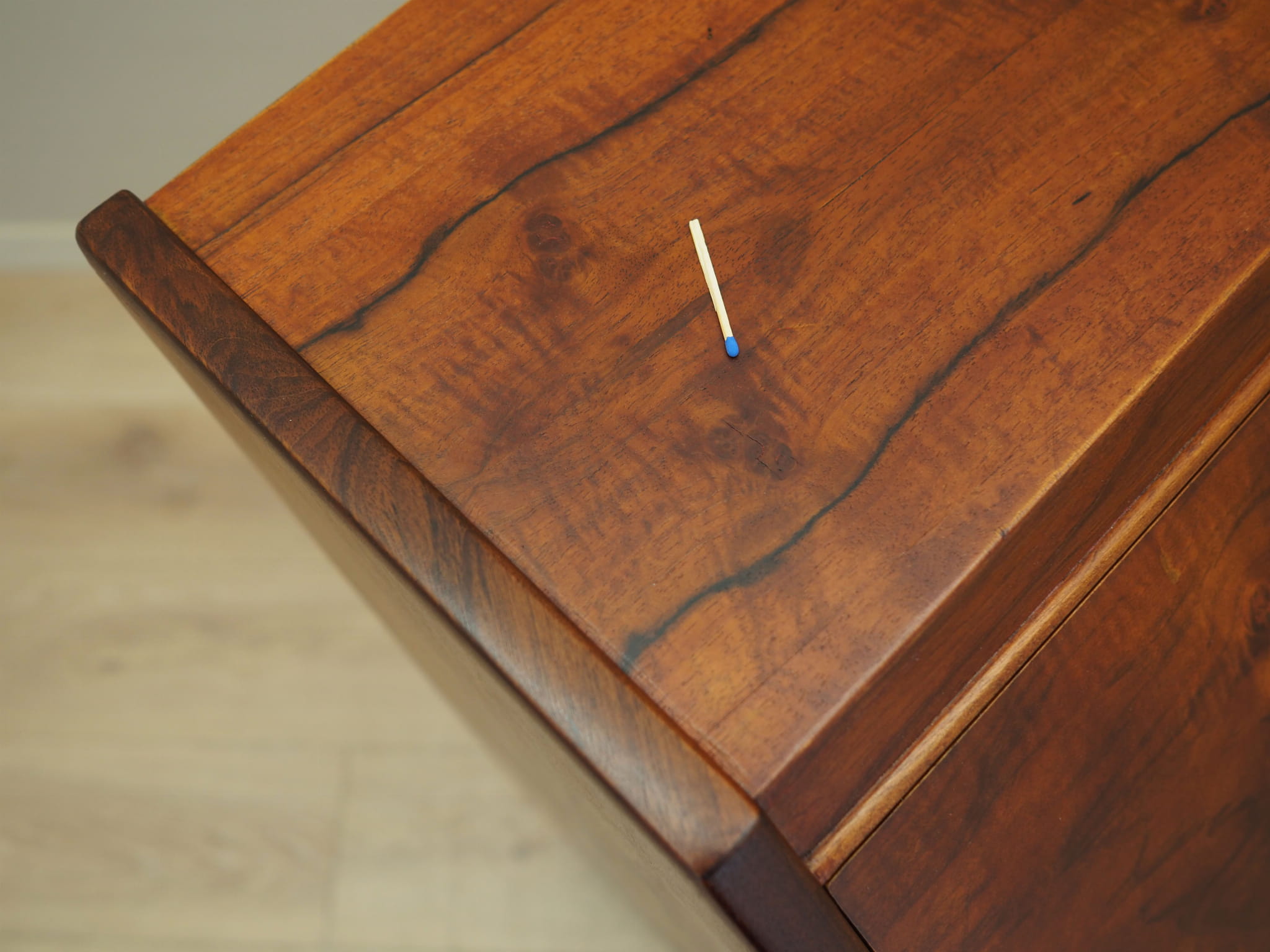 Vintage secretary desk, walnut wood, brown, 1960s