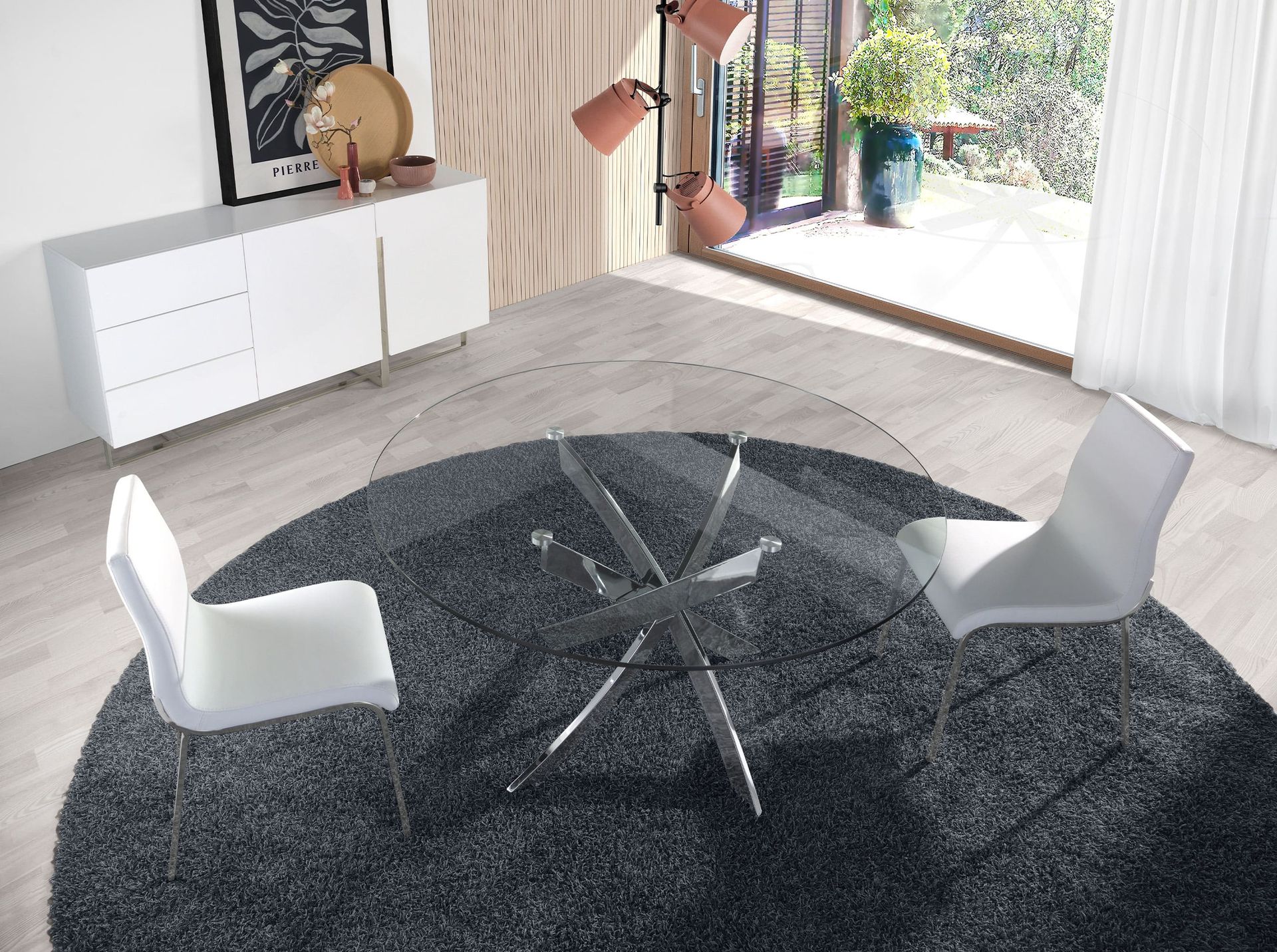 Round dining table Glass Stainless steel Silver Ø 140cm
