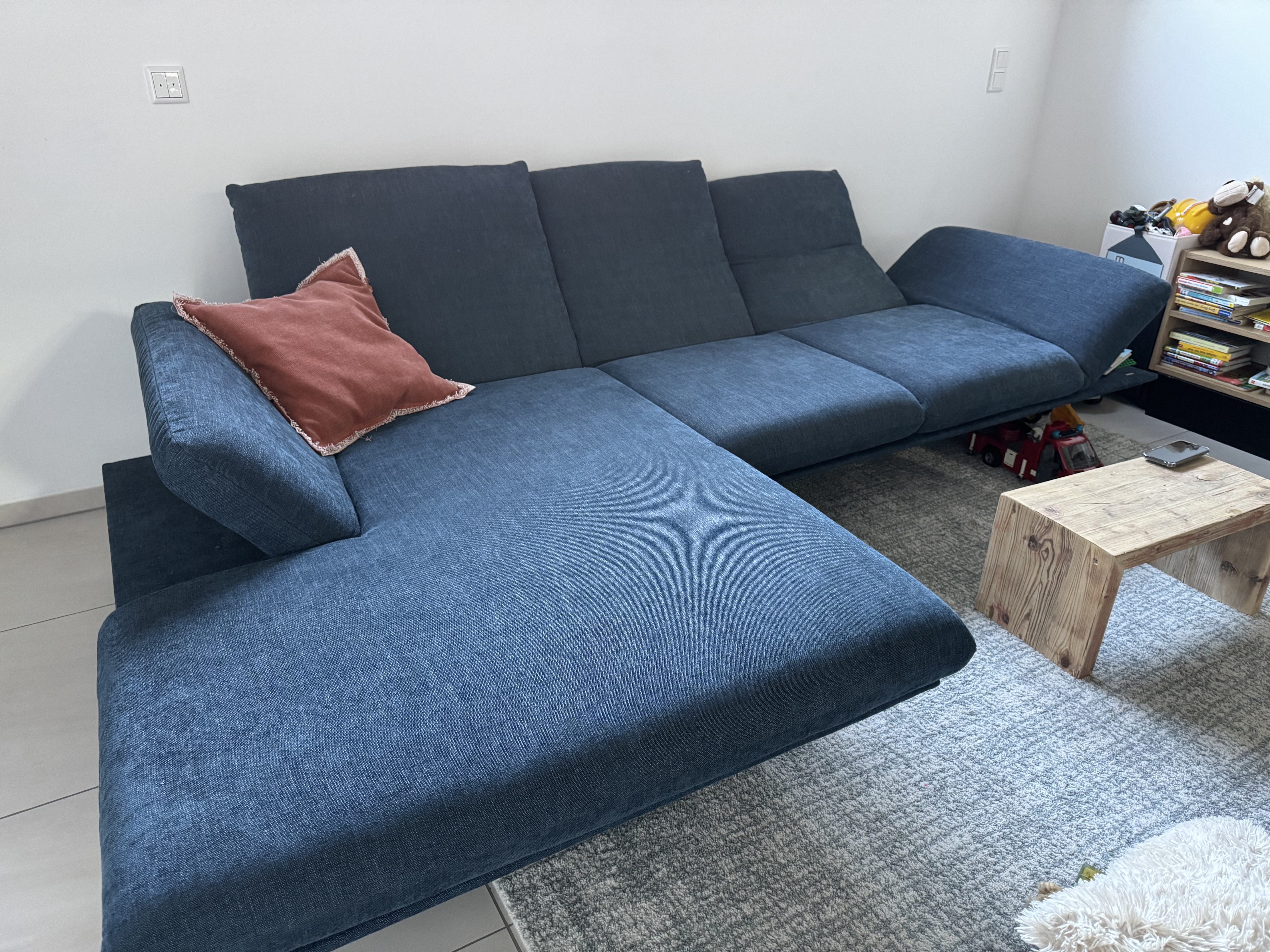 Sofa 3-Sitzer Récamiere Links Blau