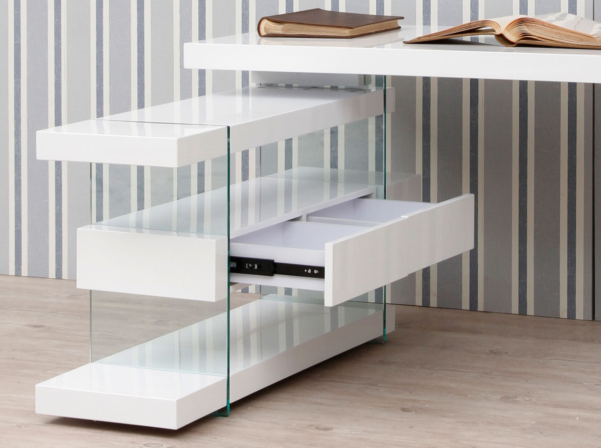 Desk Wood Glass White