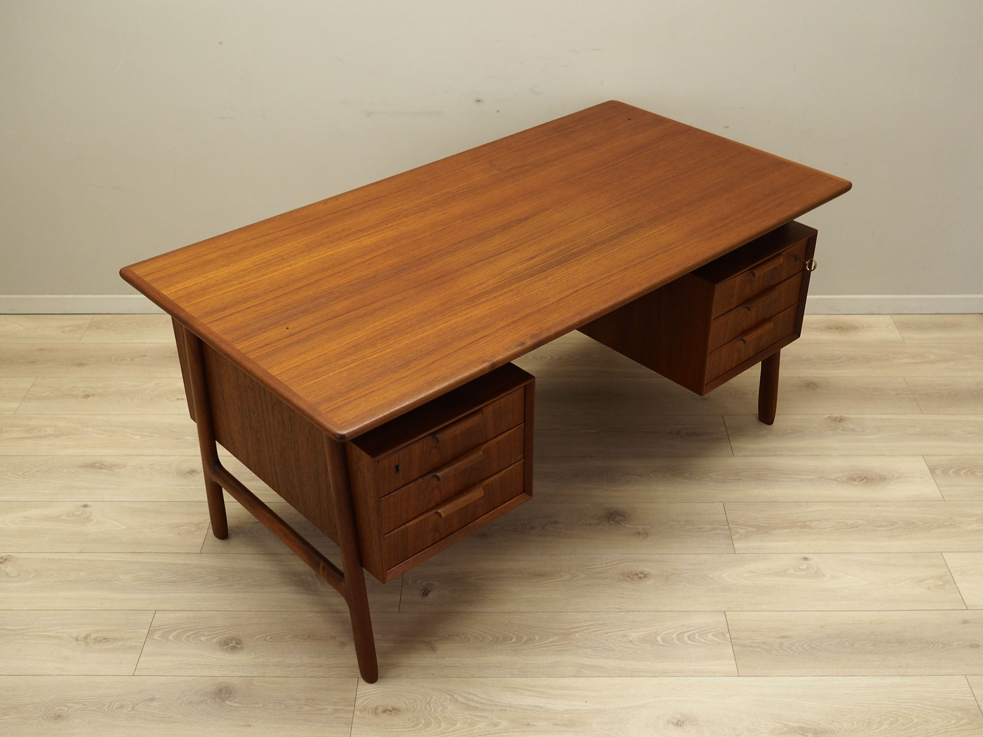 Teak desk wood veneer 1970s 