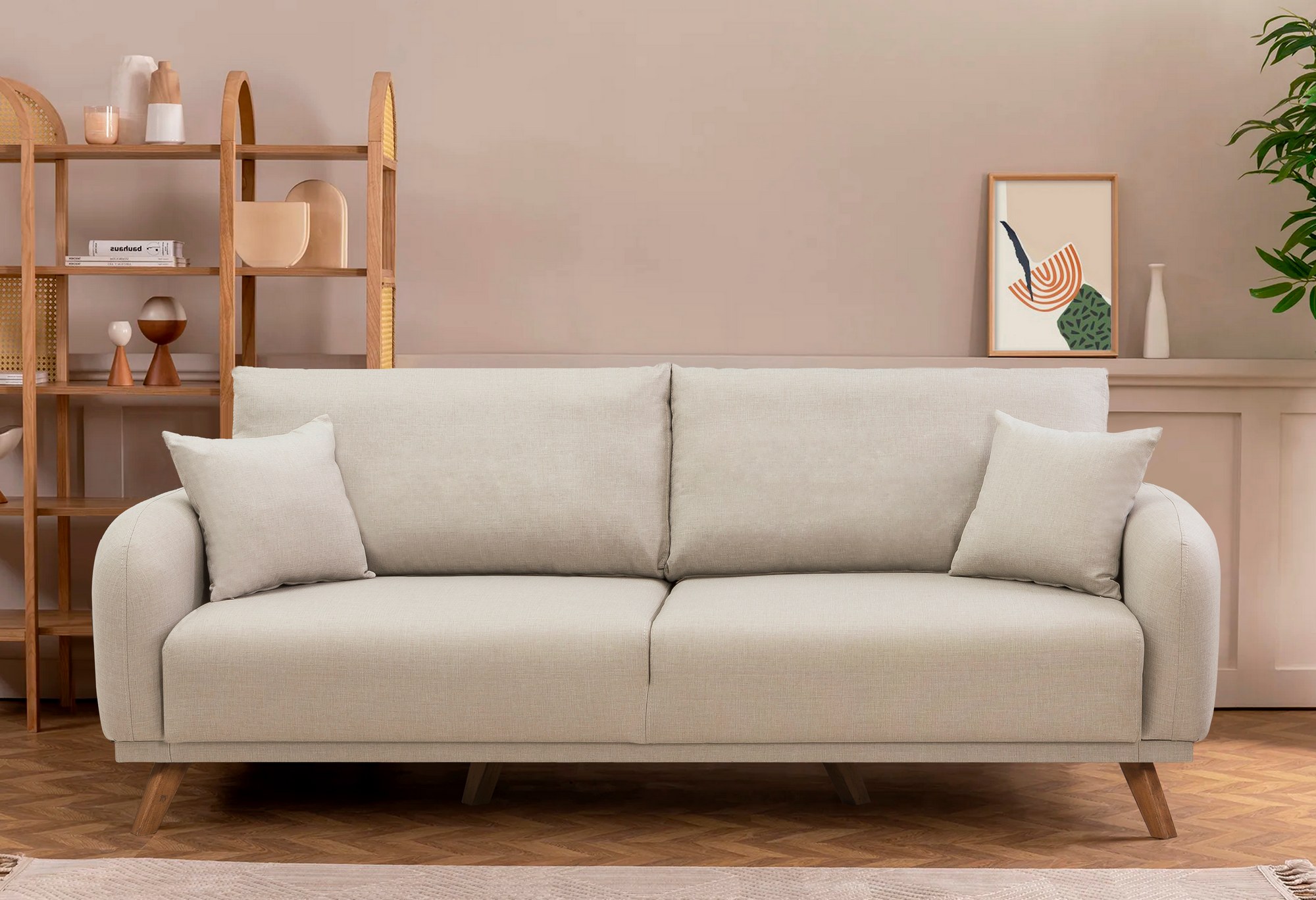 Hera Schlafsofa 3-Sitzer Holz Creme