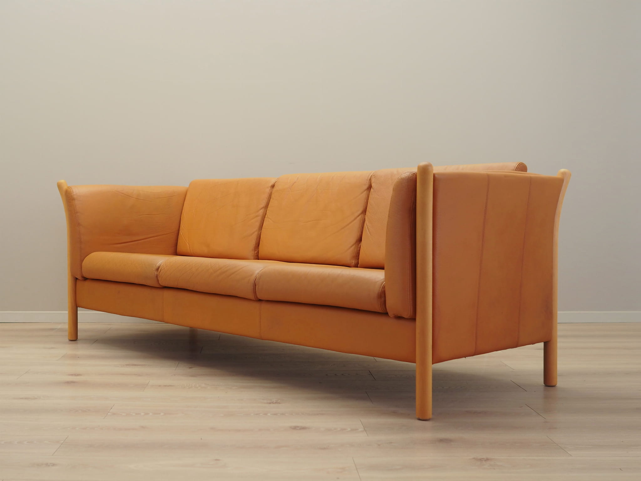 Vintage Sofa 3-Sitzer Leder Orange 1970er Jahre