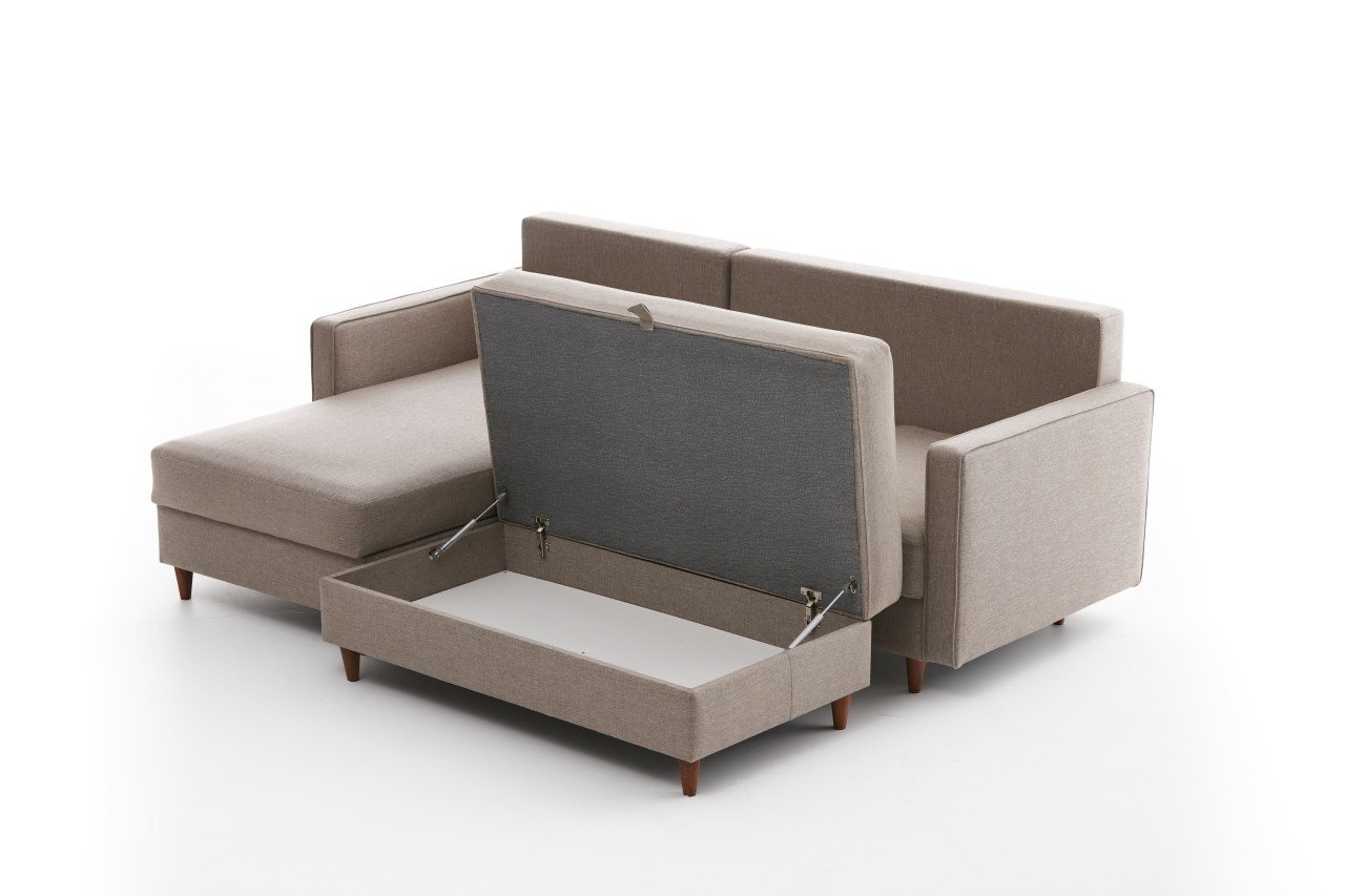 Eva Sofa Récamiere Links mit Hocker Creme