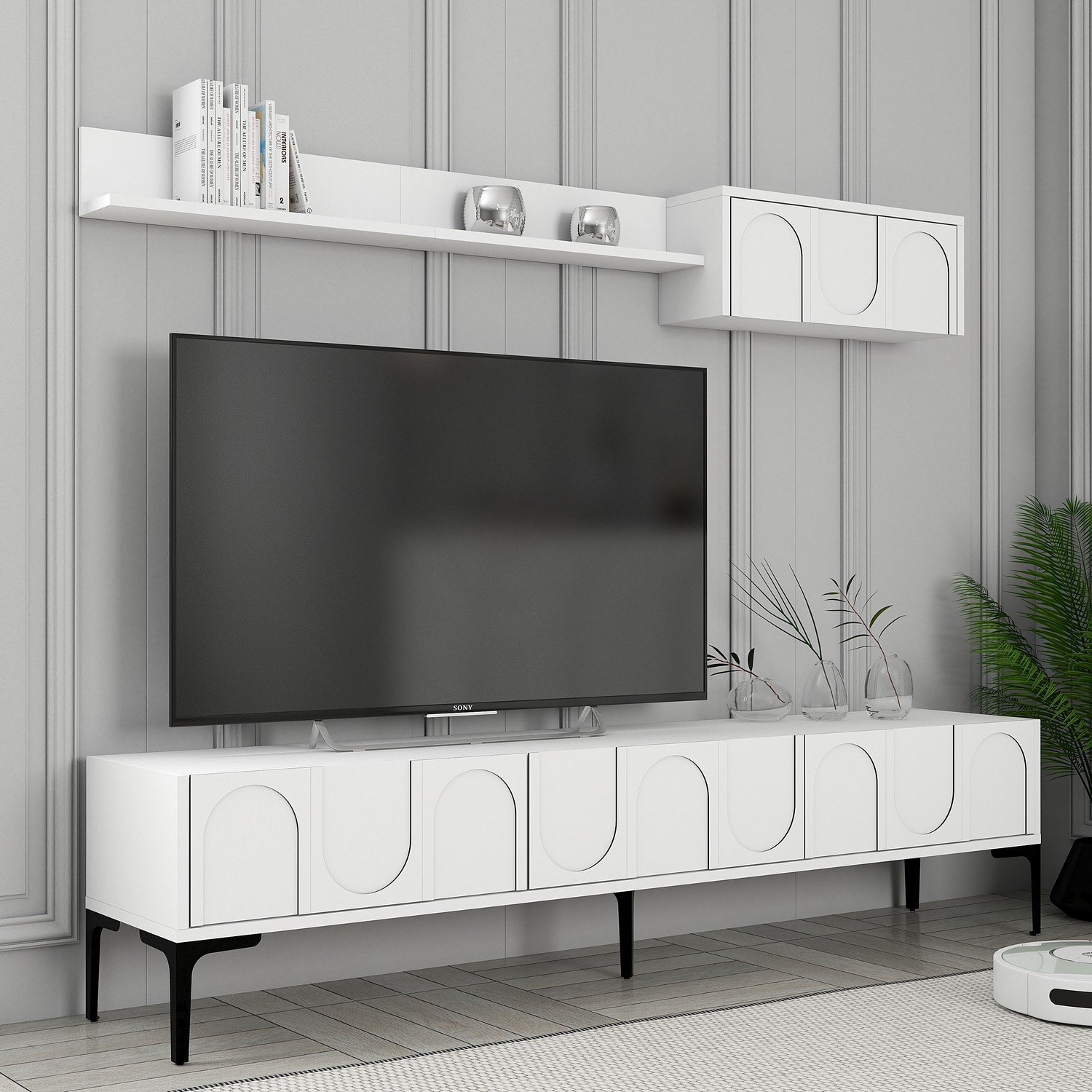 Lyon 2 TV cabinet Wood veneer White Black