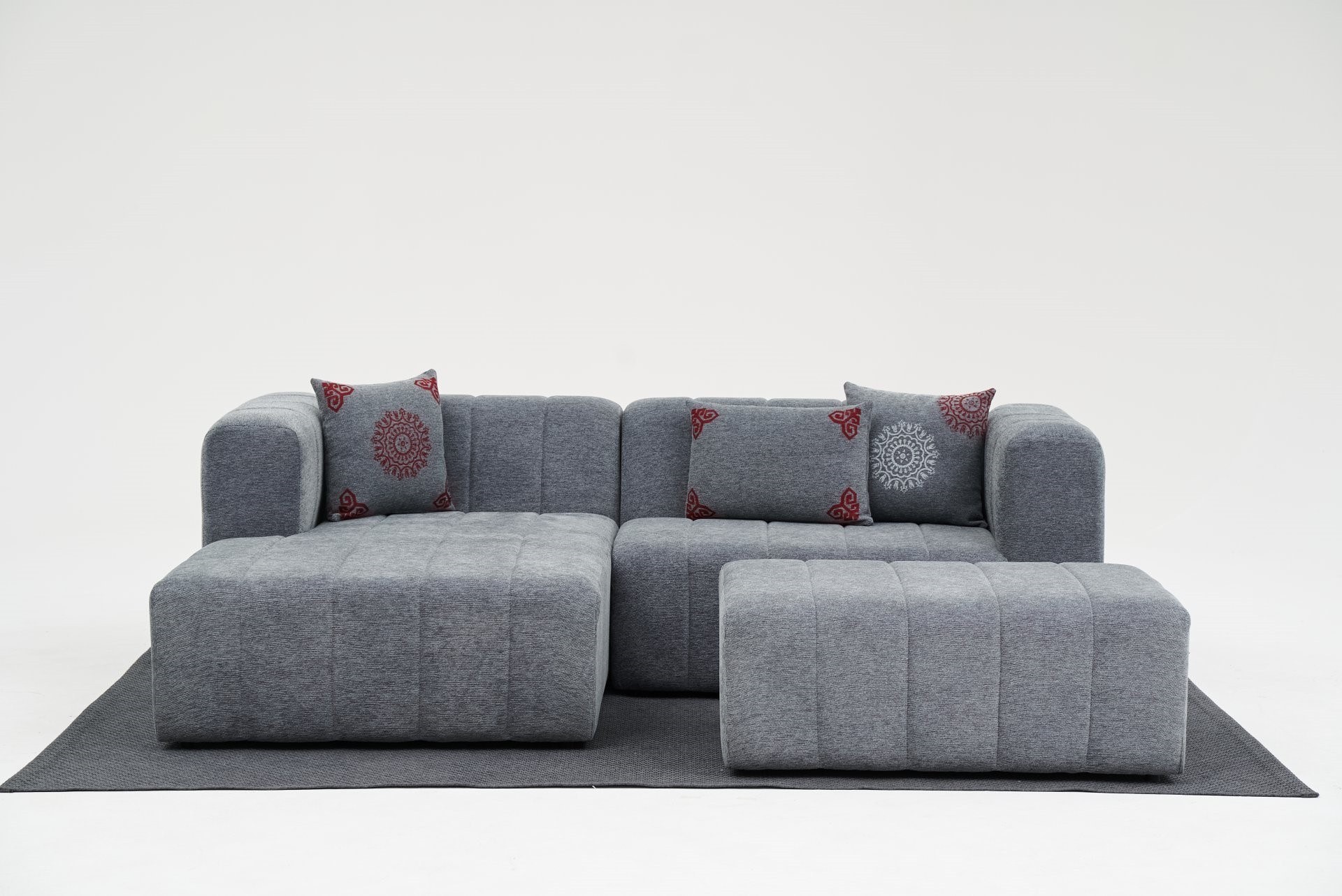 Beyza Sofa Récamiere Links mit Hocker Grau