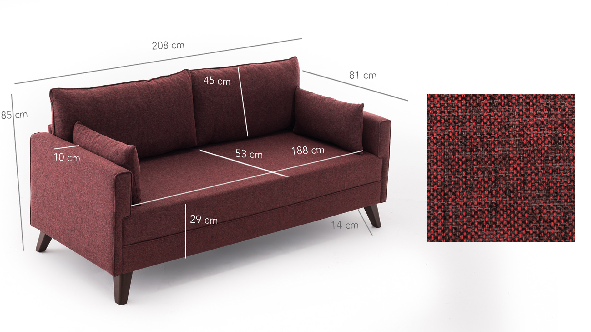 Bella Sofa 3-Sitzer Rot