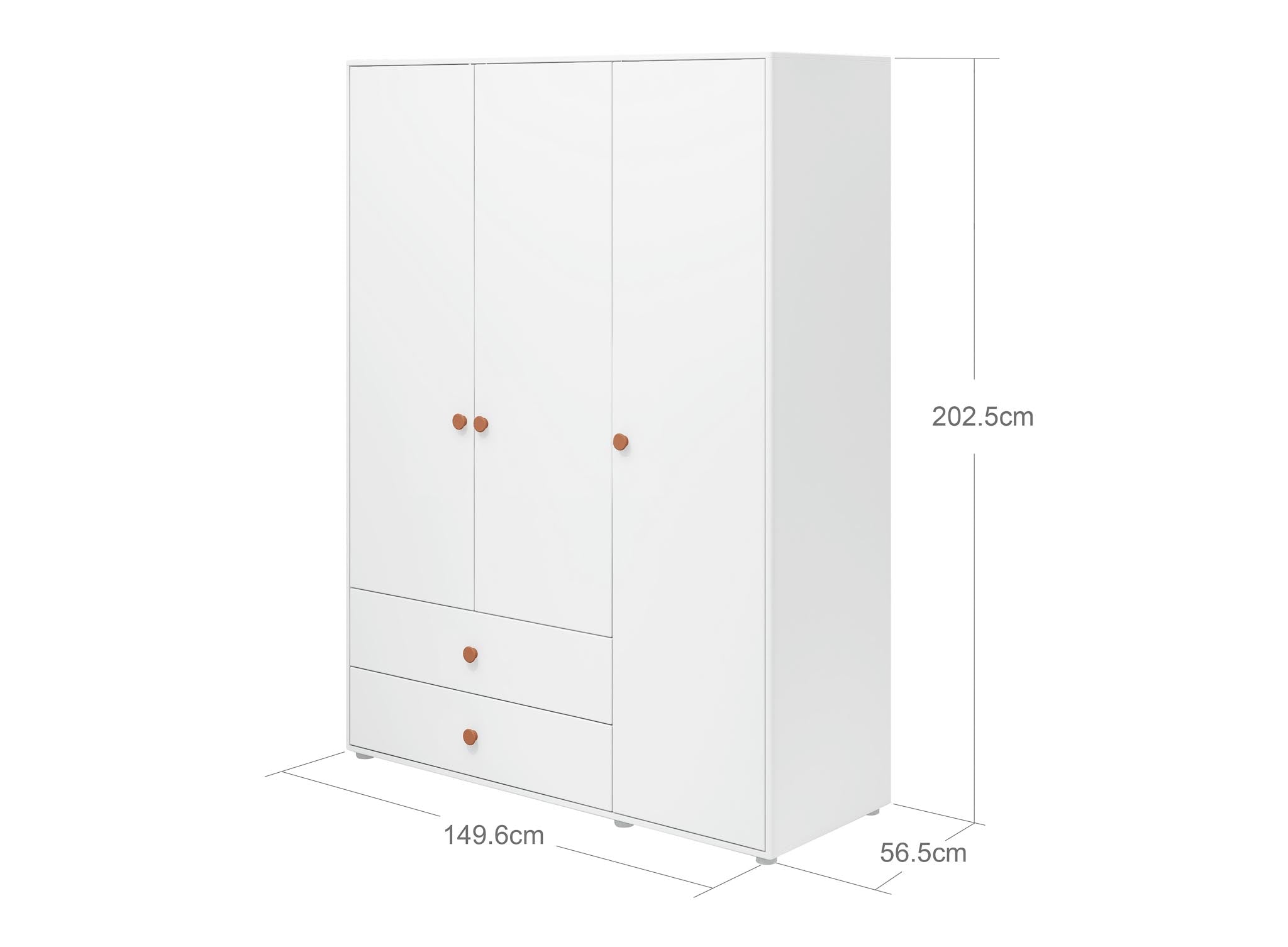 Kleiderschrank, 3 Türen + 2 Schubladen Holz Weiß