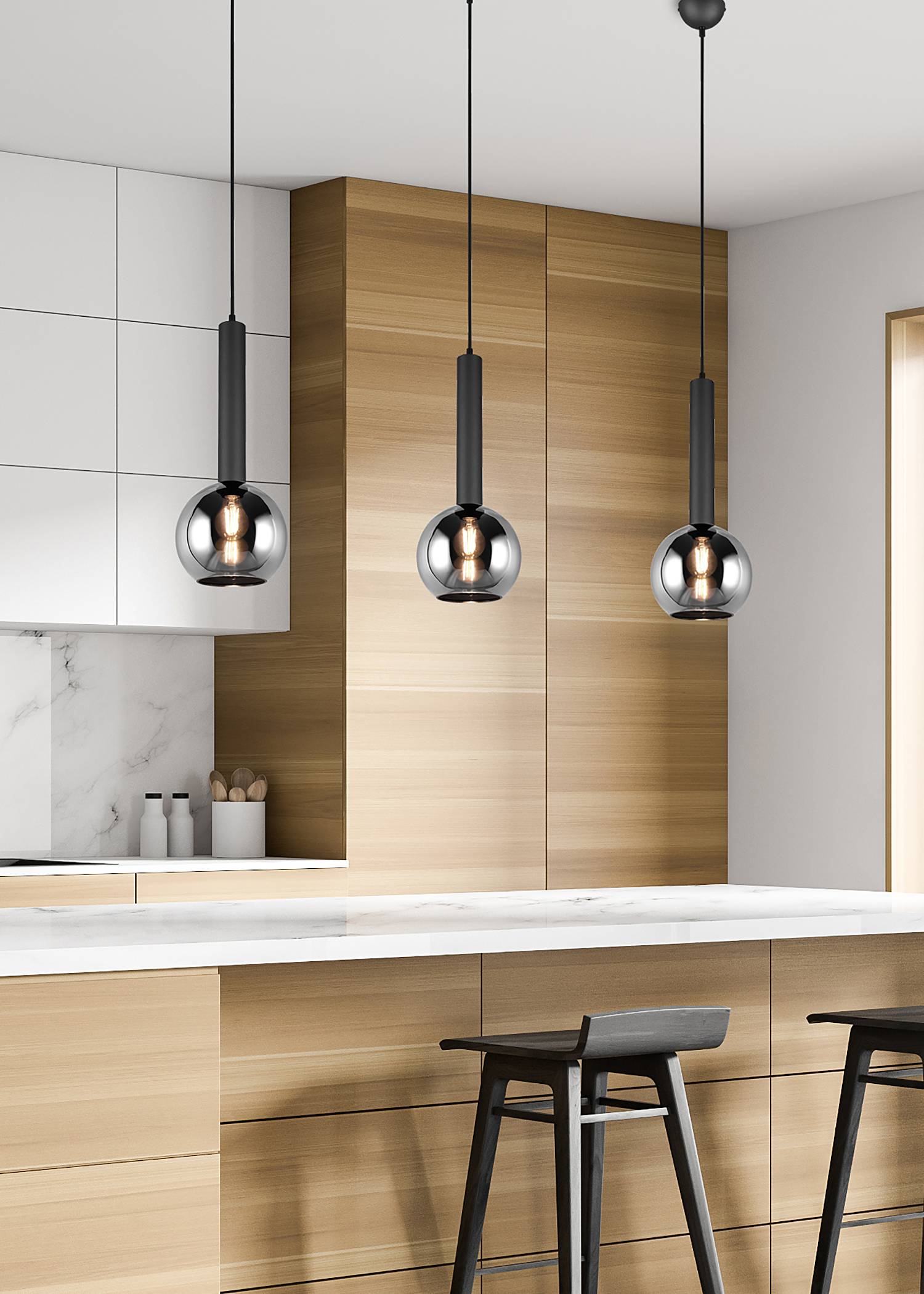 Pendelleuchte Clayton Rauchglas Schwarz