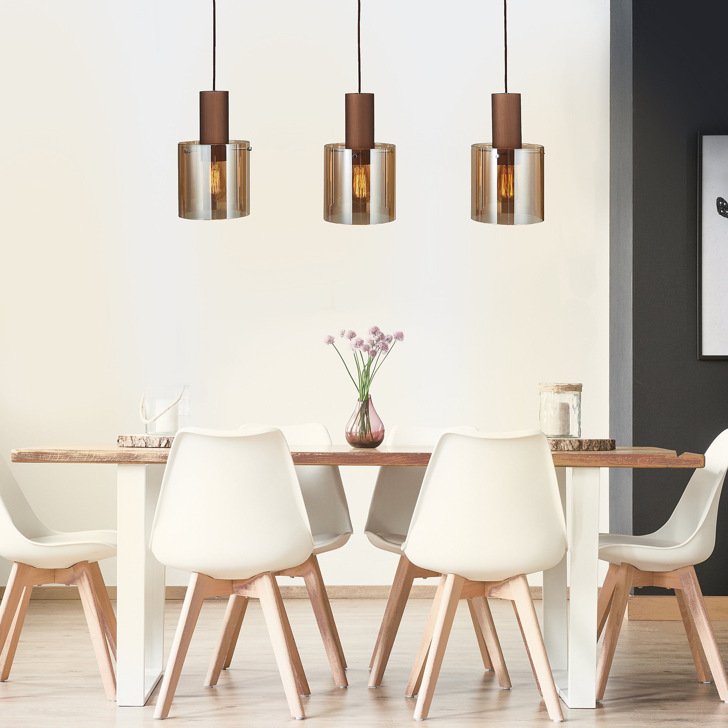 Pendelleuchte Alesund Aluminium Farbglas Kupfer