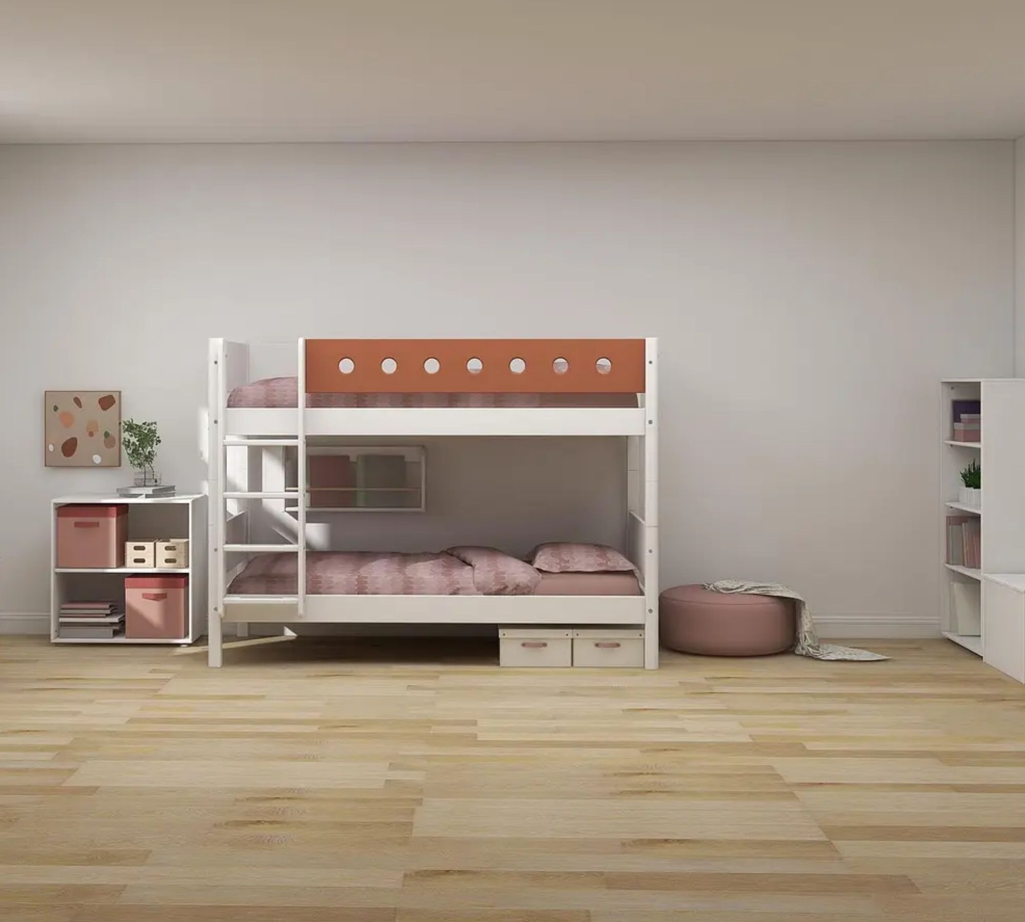 Etagenbett mit Gerader Leiter Holz Weiß