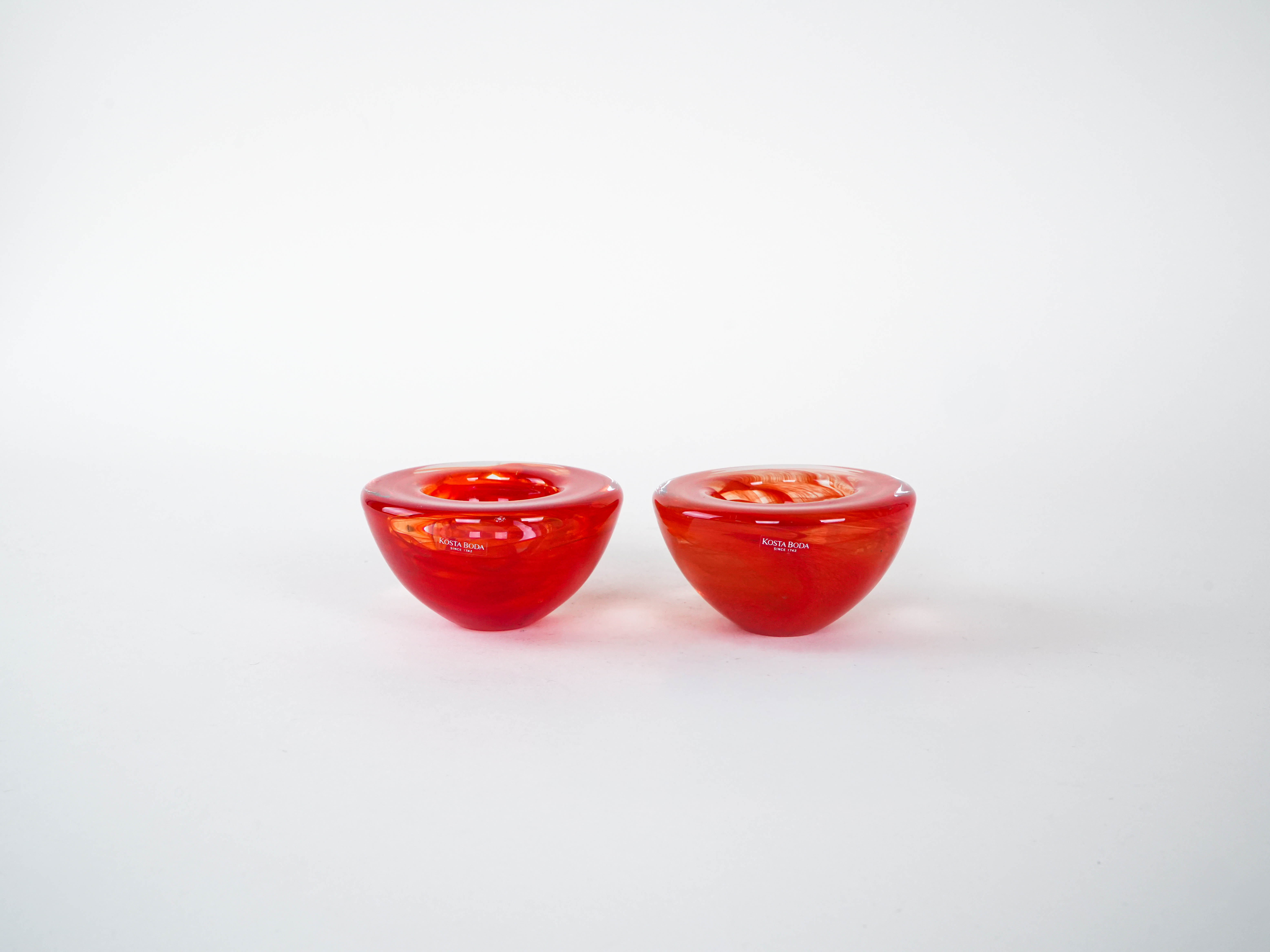 Set aus Glaskerzenhaltern  1970er Jahre Kosta Boda