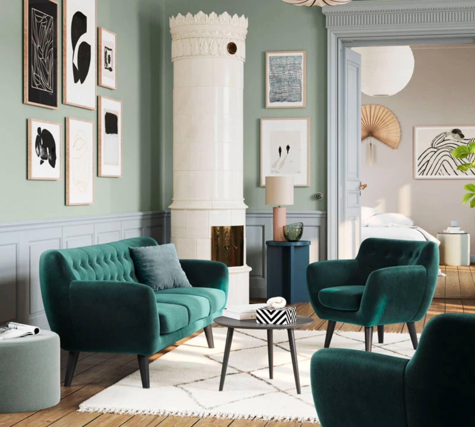 Anne Sofa 3-Sitzer Velour Lux Dark Green