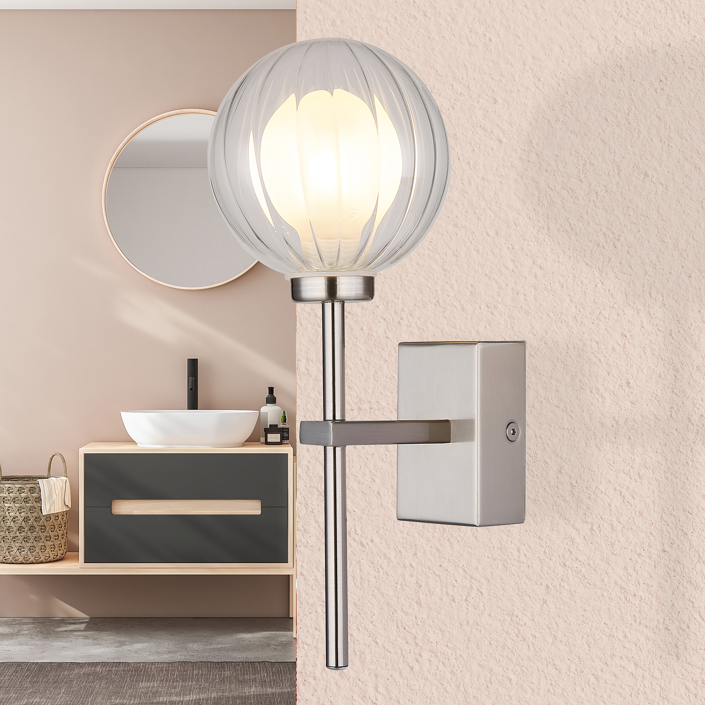 1-Light Brisbon Type B Wall Light Clear Glass Iron Silver