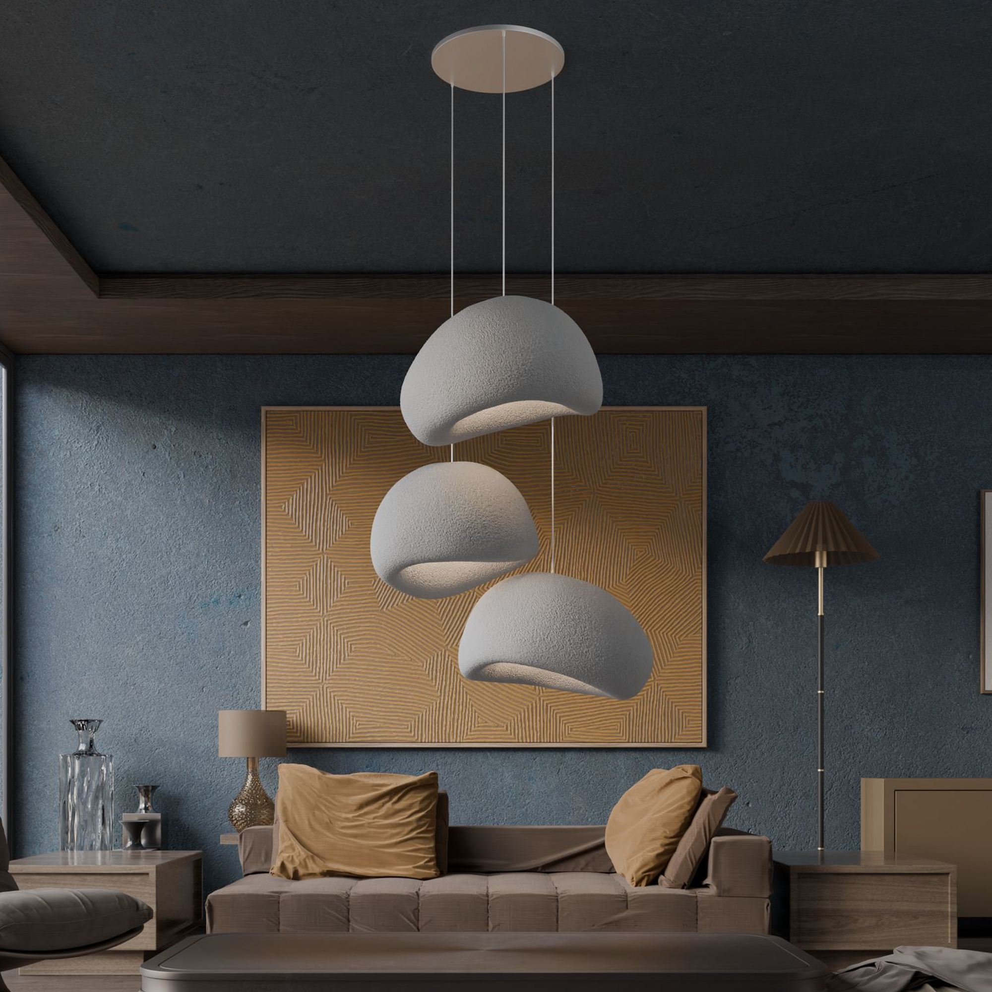 3-Flammig Wabi Sabi Nami Pendelleuchte Beton Grau