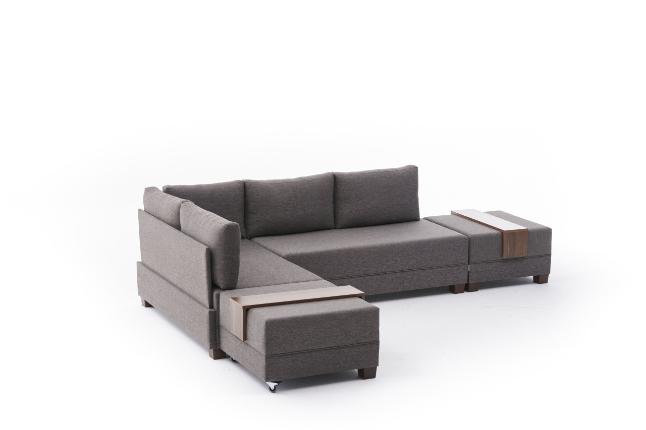 Fly Ecksofa Links mit 2 Hockern Braun