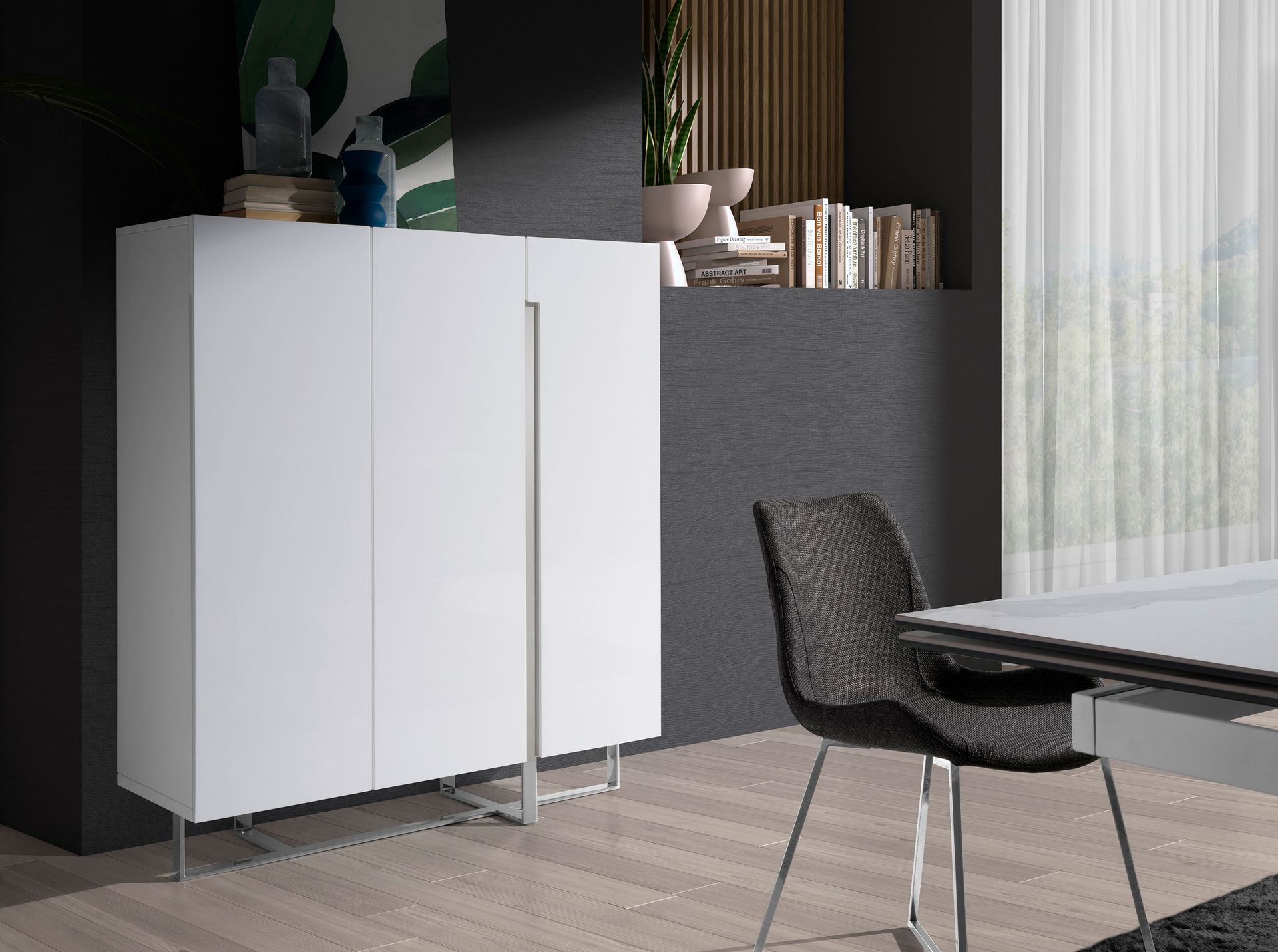 3053 Sideboard Verchromter Stahl Weiß