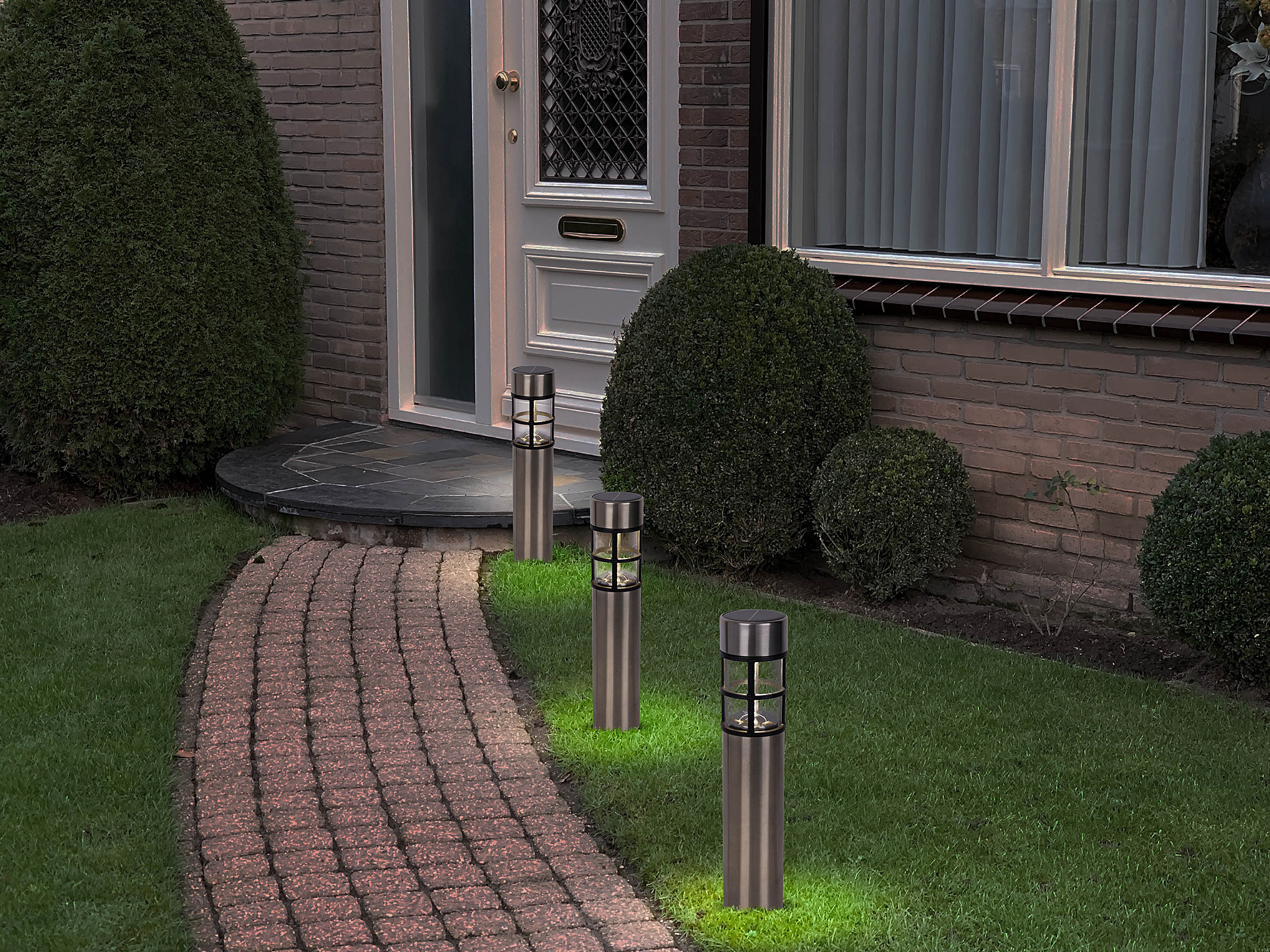 3x LED-Solar-Wegeleuchte Bobby Edelstahl Silber