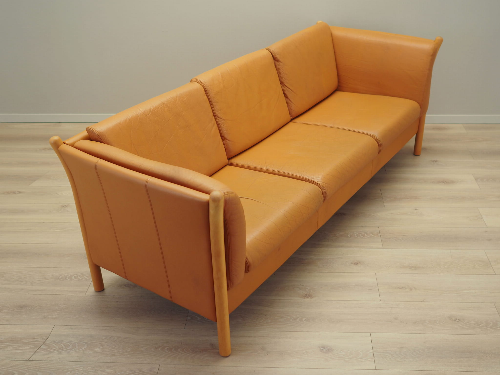 Vintage Sofa 3-Sitzer Leder Orange 1970er Jahre