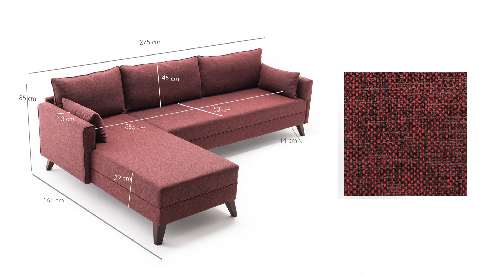 Bella Sofa Récamiere Links  Rot