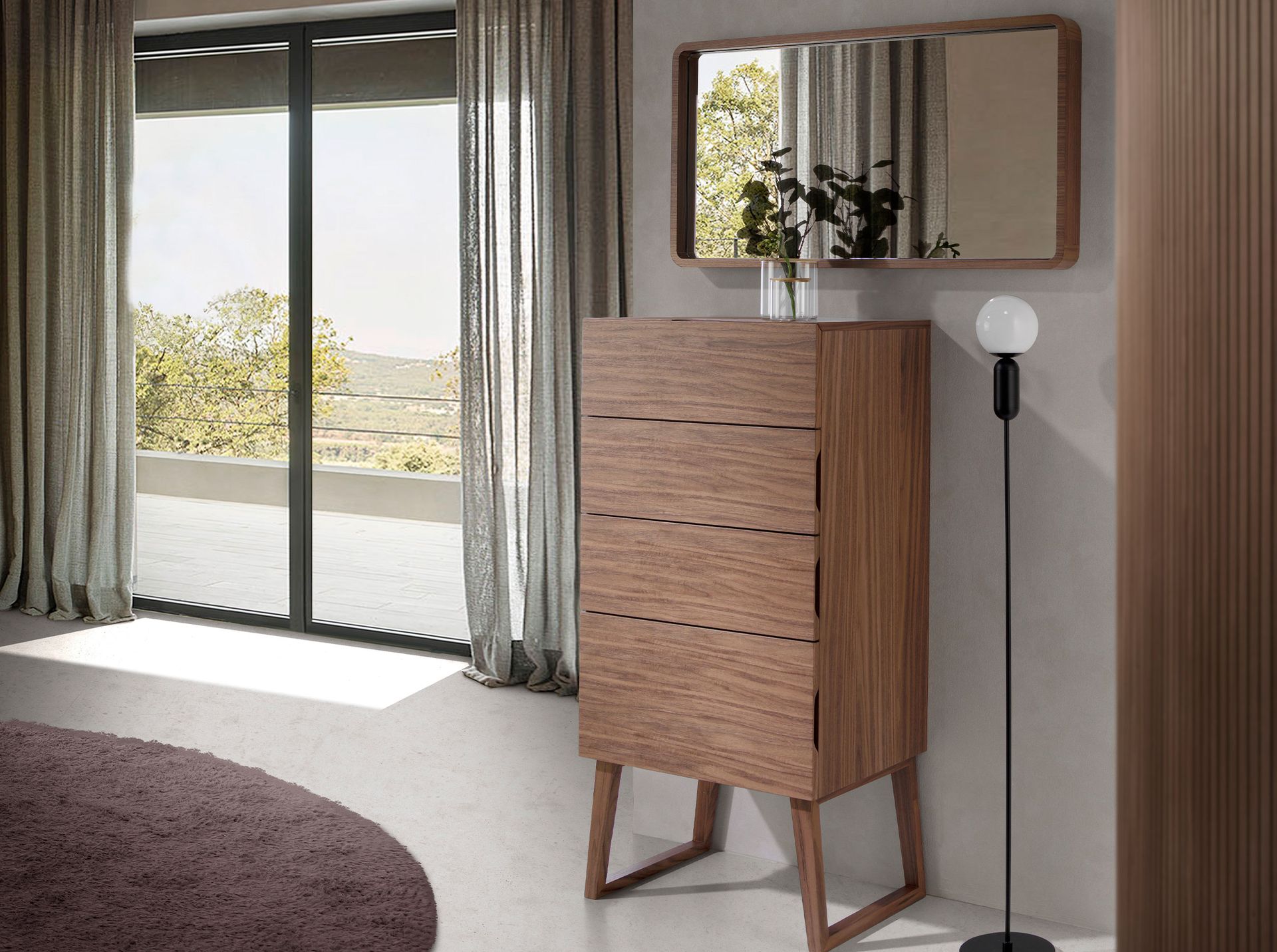 Wall mirror walnut veneer brown