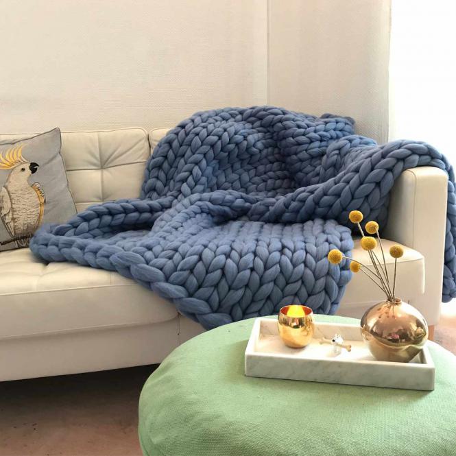Cosima Chunky Knit Wolldecke Merinowolle Rauchblau