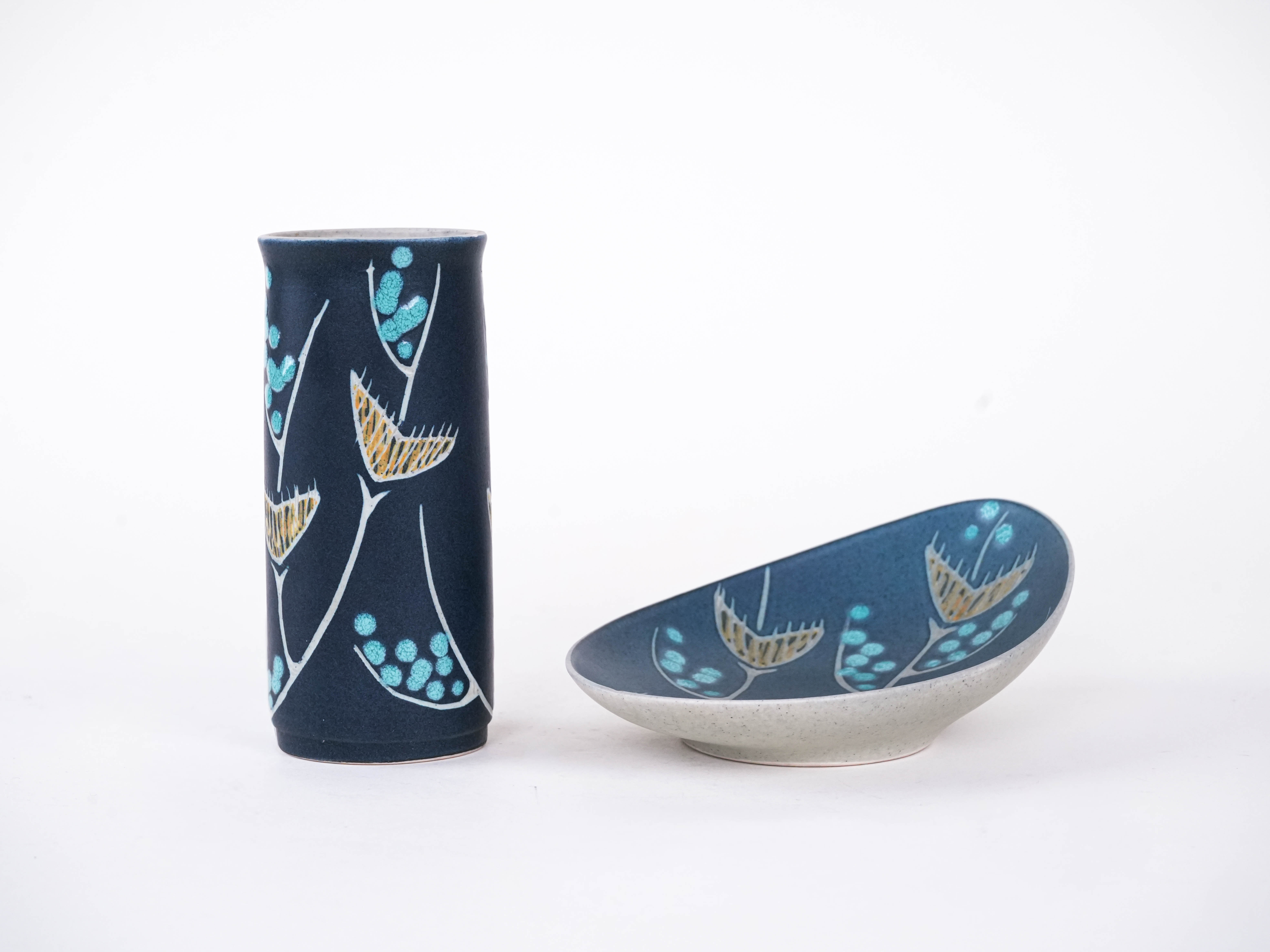 Set aus Keramikvase und Platte 1970er Jahre