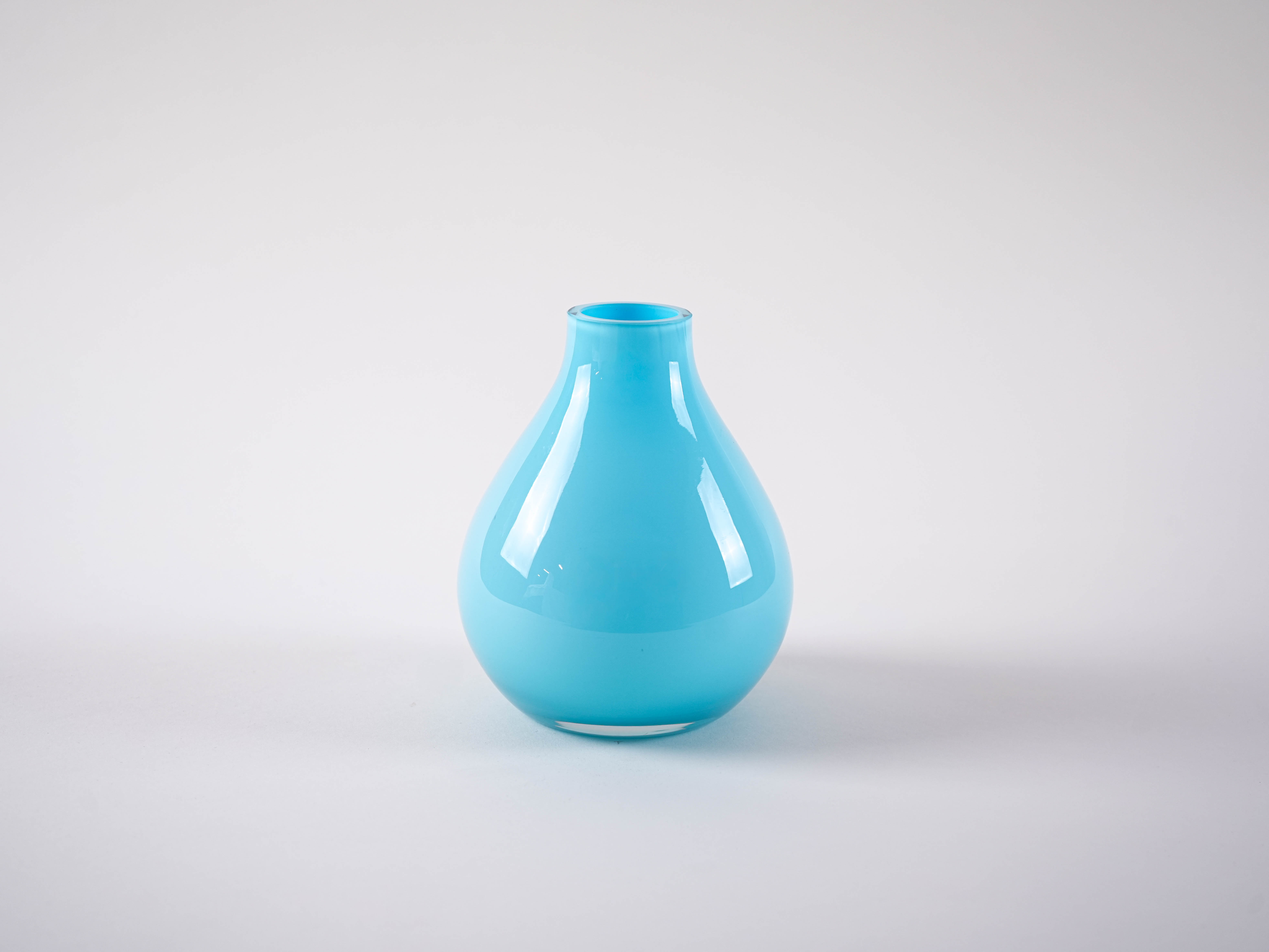 Light blue 1970s glass vase