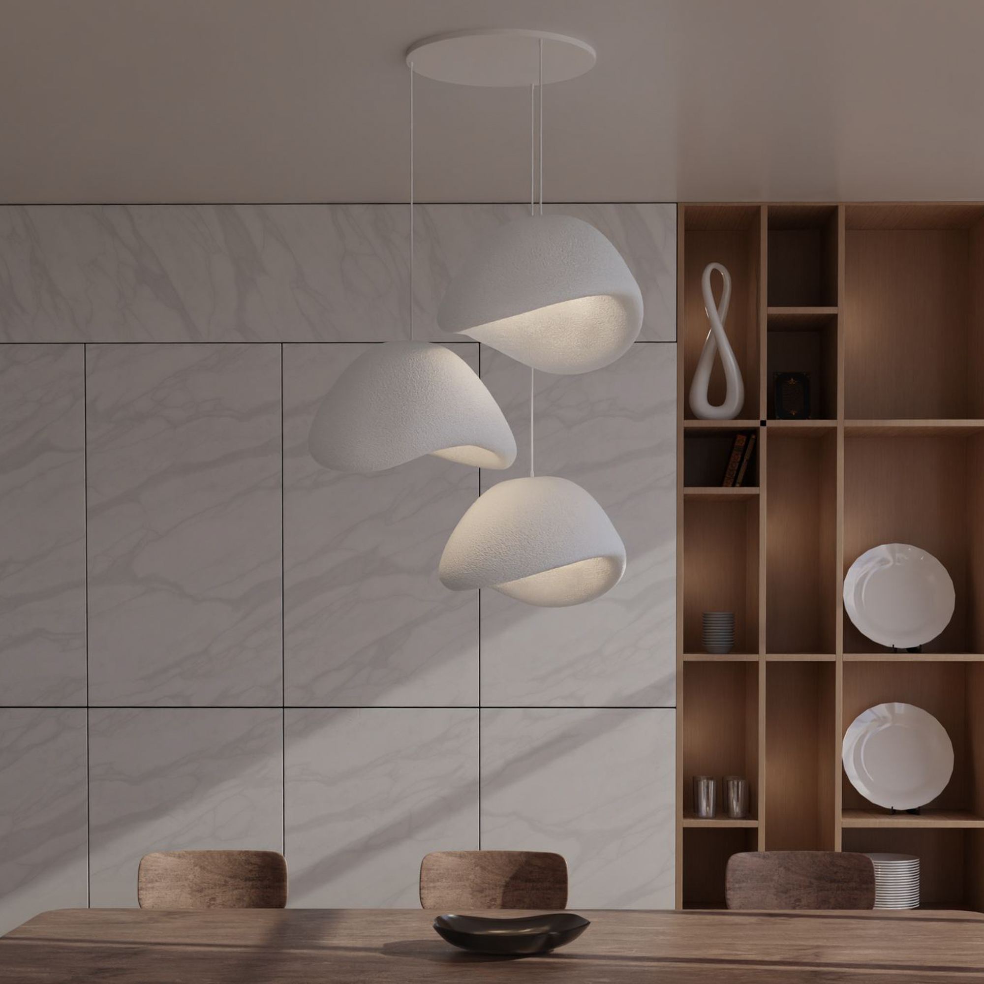 3-Flammig Wabi Sabi Stonefades Pendelleuchte Weiß