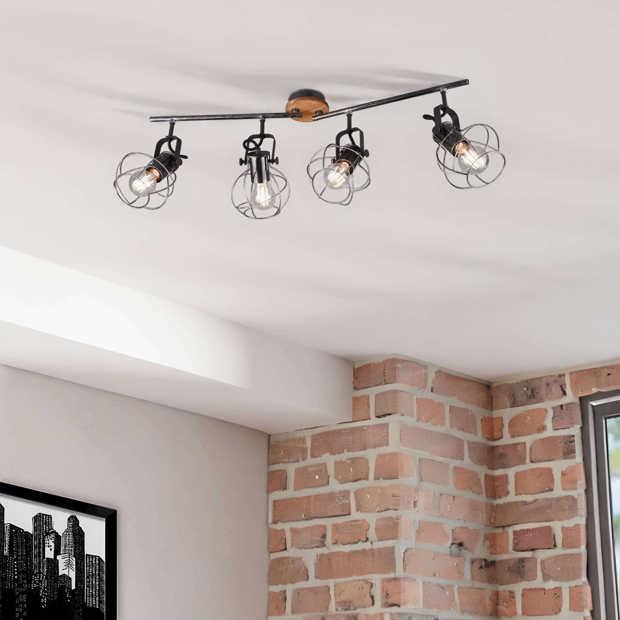 Ceiling lamp Madras III Solid wood 4-flame Silver