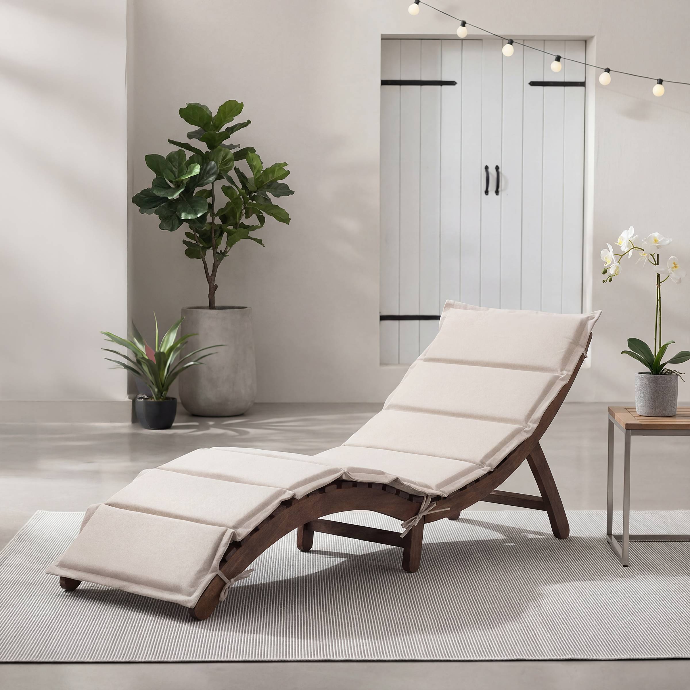 Gartenliege Yomi Klappbar Akazie Webstoff Beige