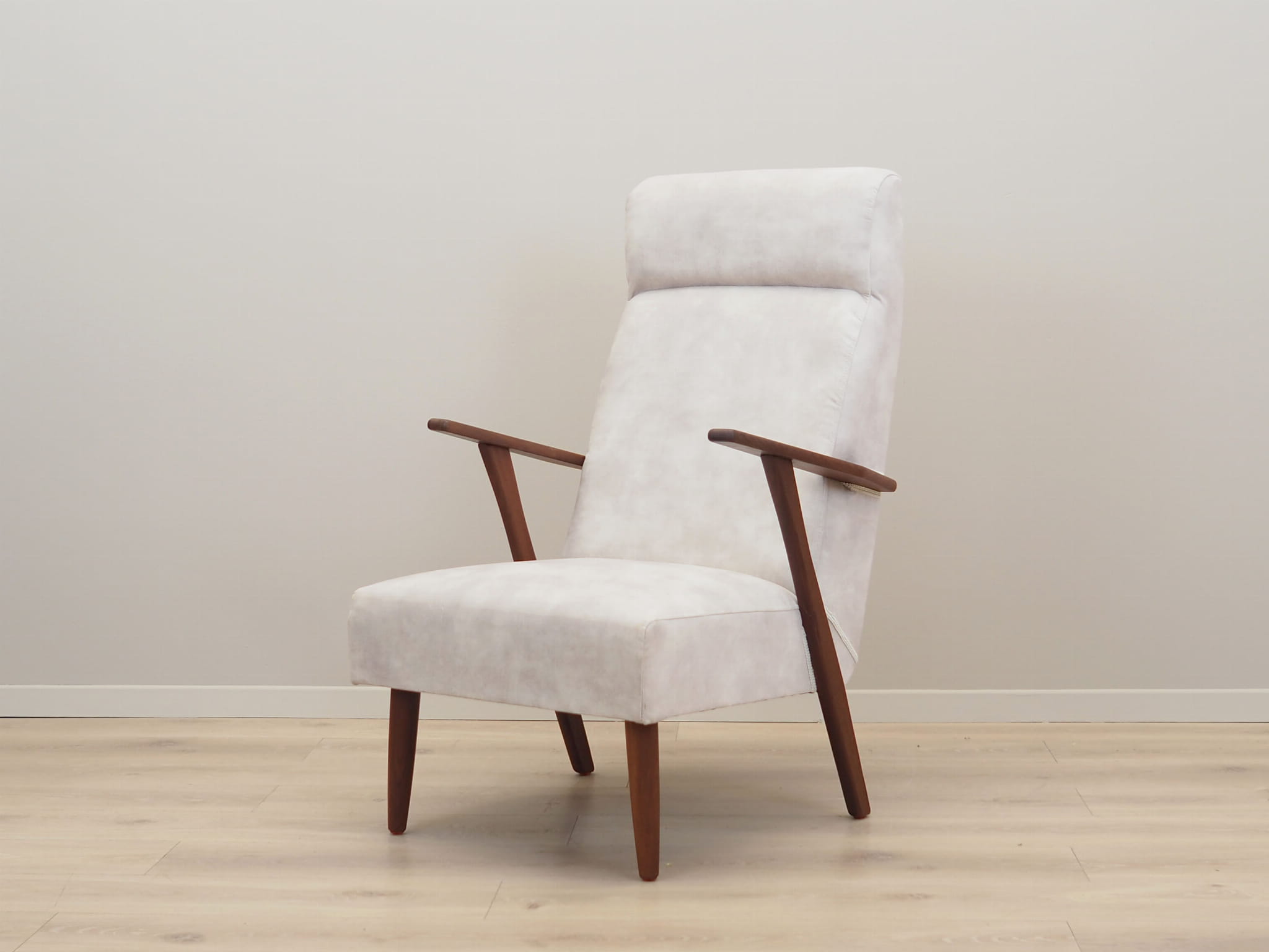 Vintage Chair Teak Velvet White 1970s