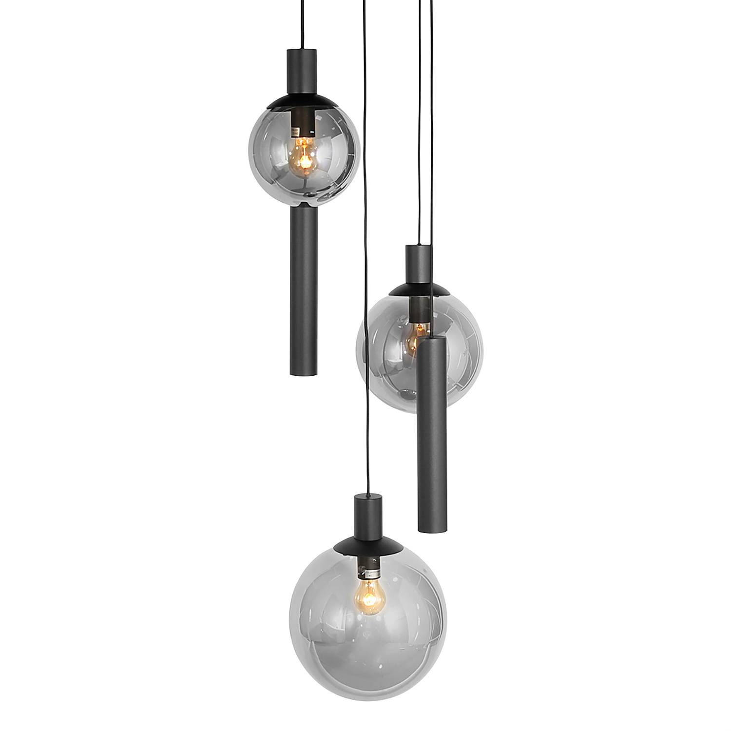 5-Flammig Pendelleuchte Bollique Aluminium Rauchglas