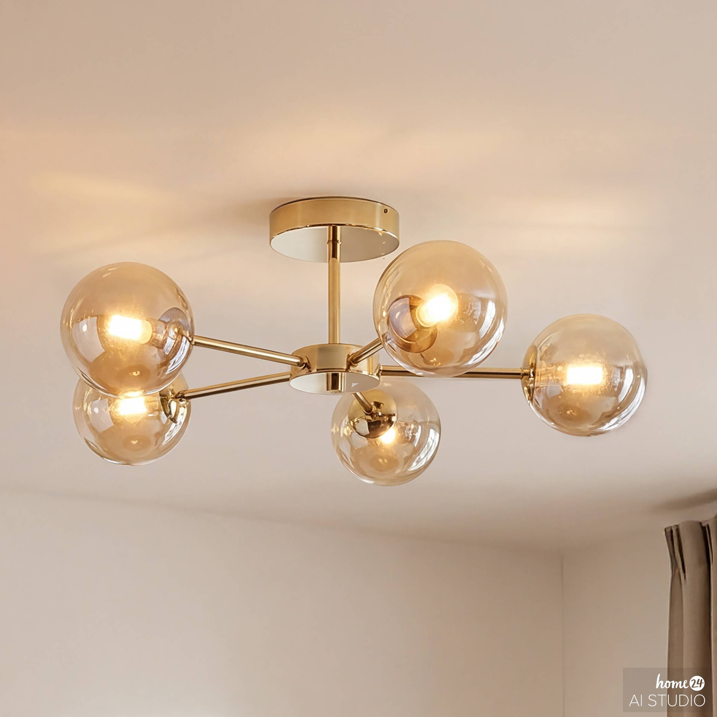 Ilumo ceiling light 5-bulb colored glass / iron beige
