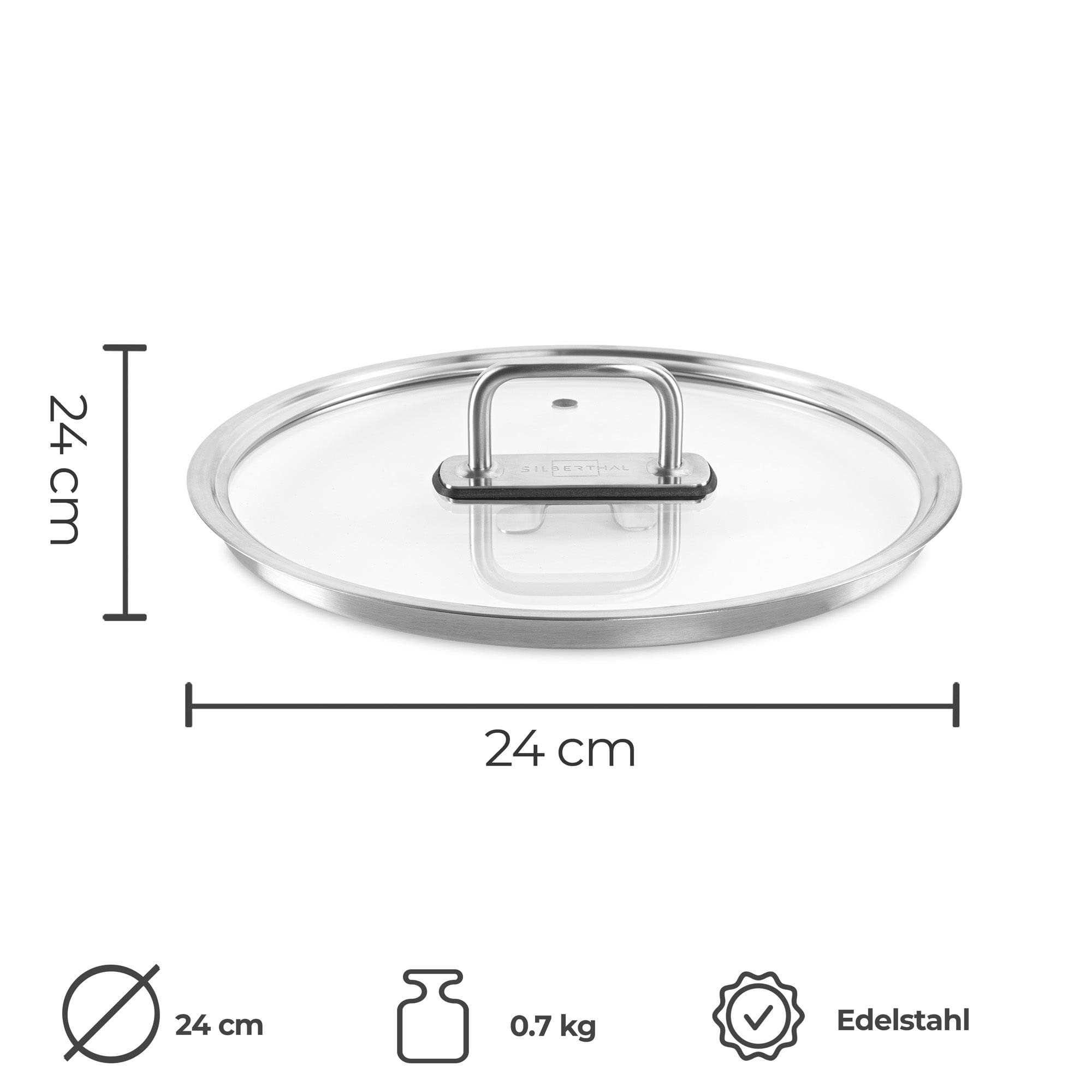 Topfdeckel mit Dampfloch Edelstahl Glas 24 cm