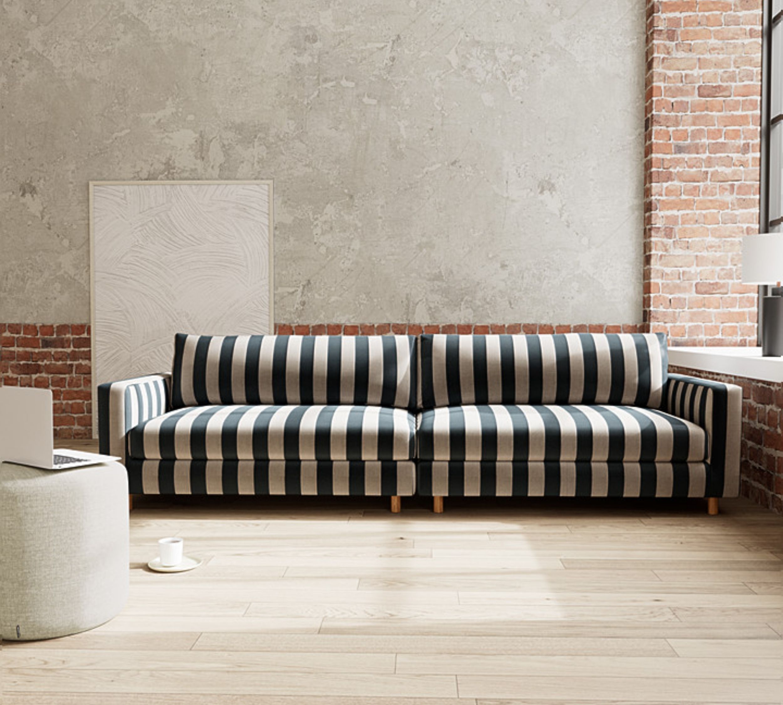 Dylan Sofa 4-Sitzer Line Latte Black