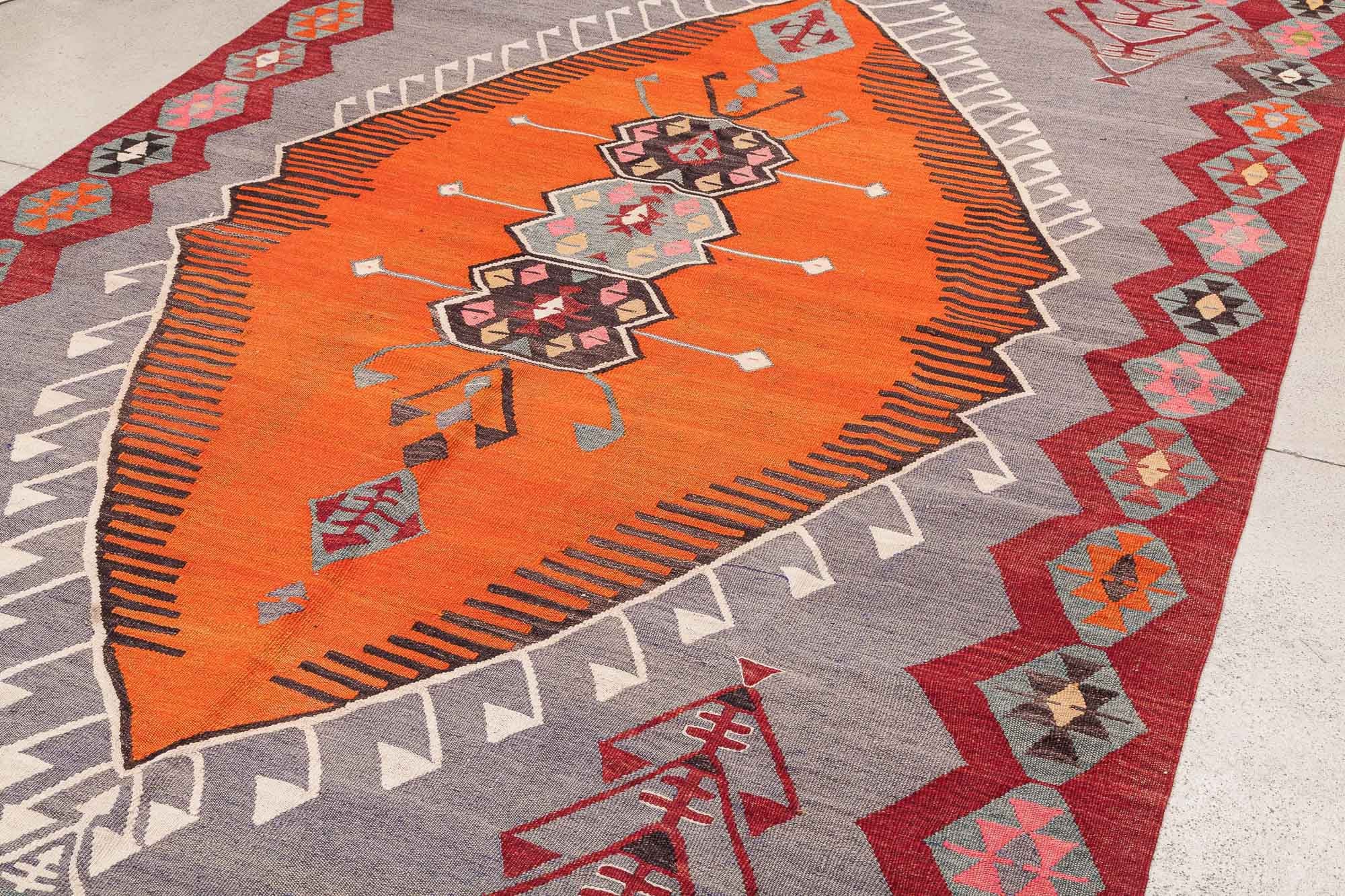 Vintage Kilim Teppich Wolle Mehrfarbig