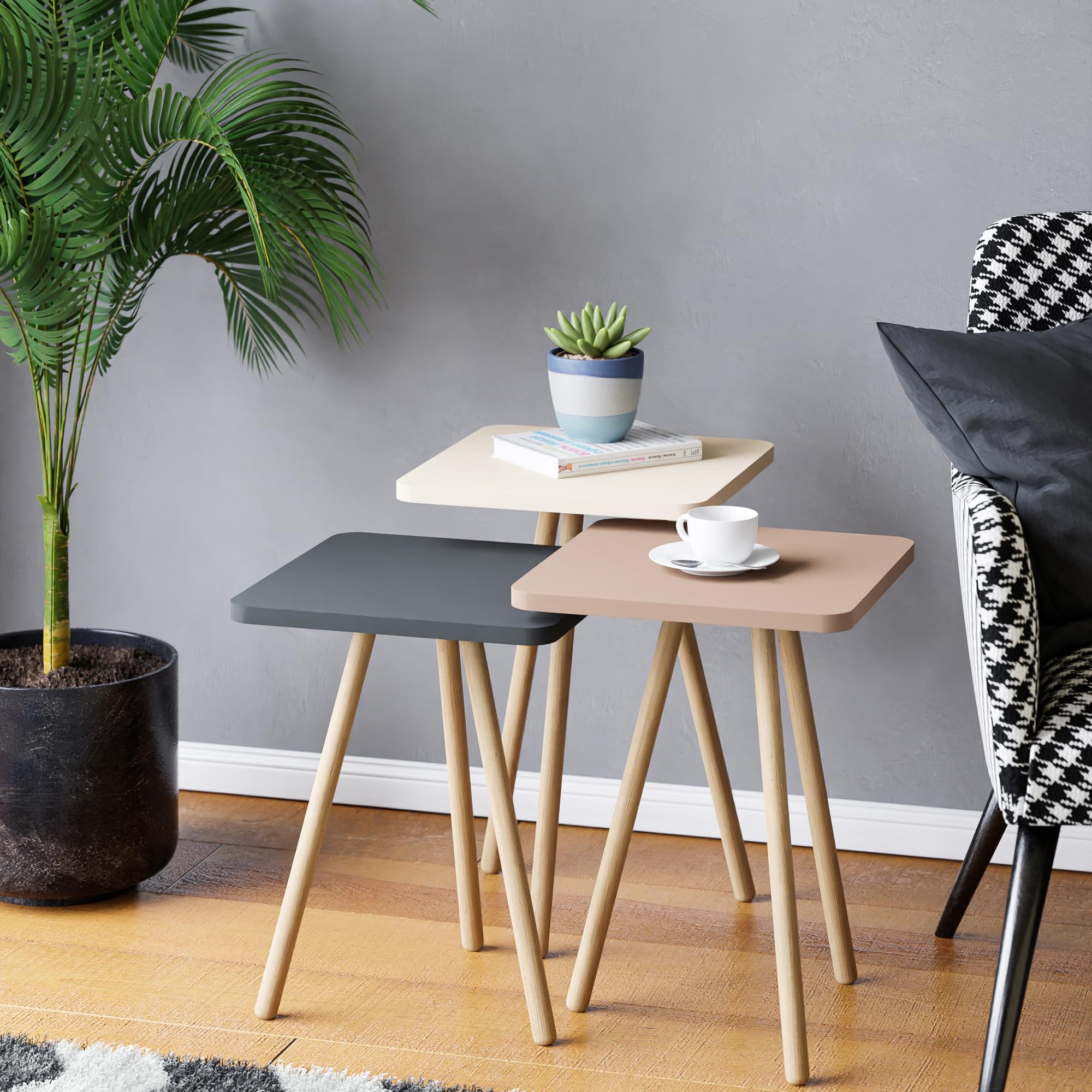 Hobro 3er Set Beistelltisch Holz Mehrfarbig