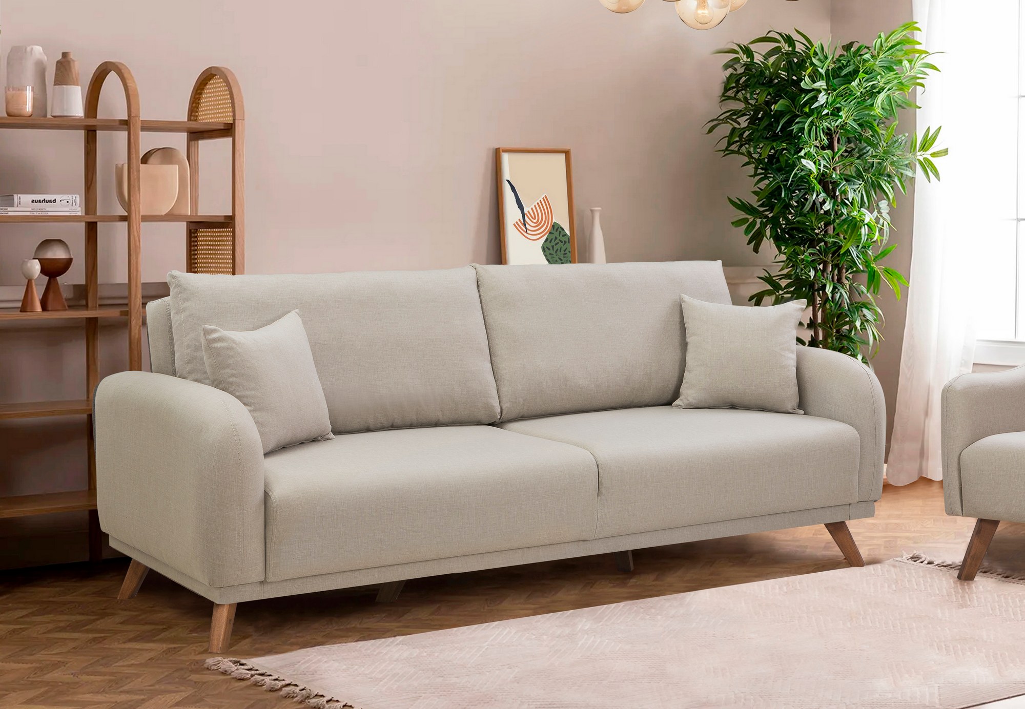 Hera Schlafsofa 3-Sitzer Holz Creme