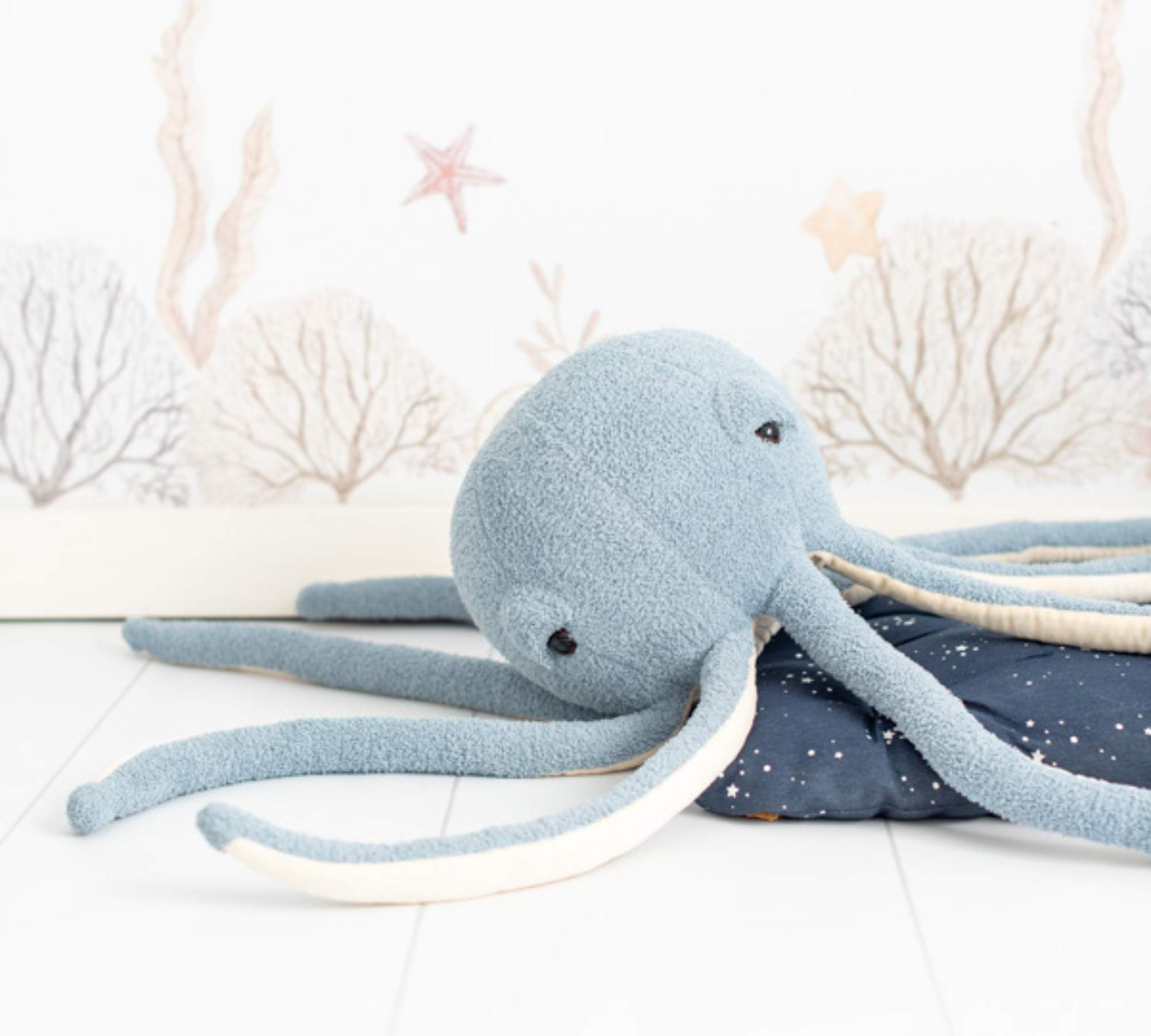 Oktopus, Mini Oktopus & Mantarochen Plüschtier Blau Weiß