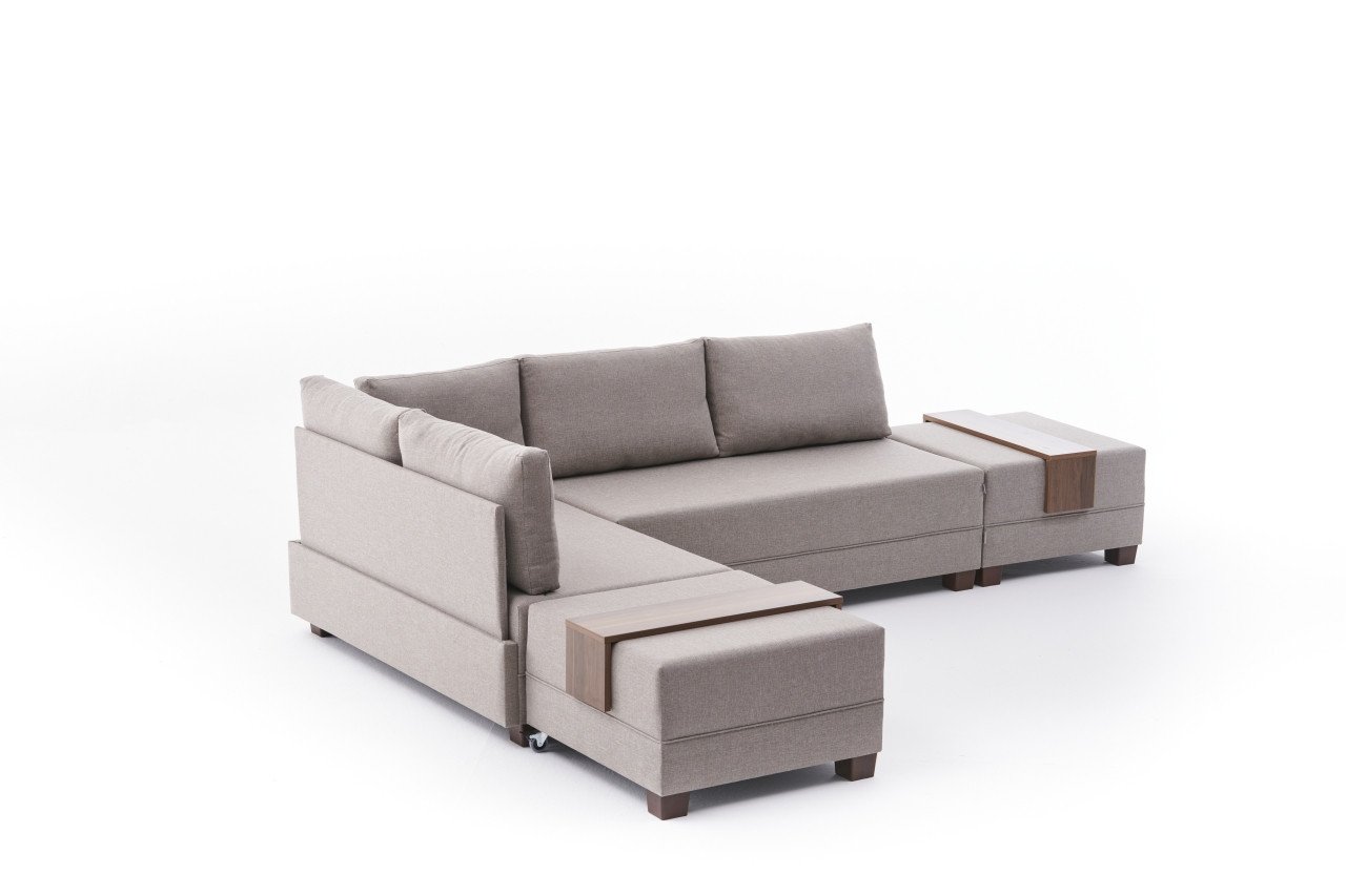 Fly Ecksofa Links mit 2 Hockern Creme