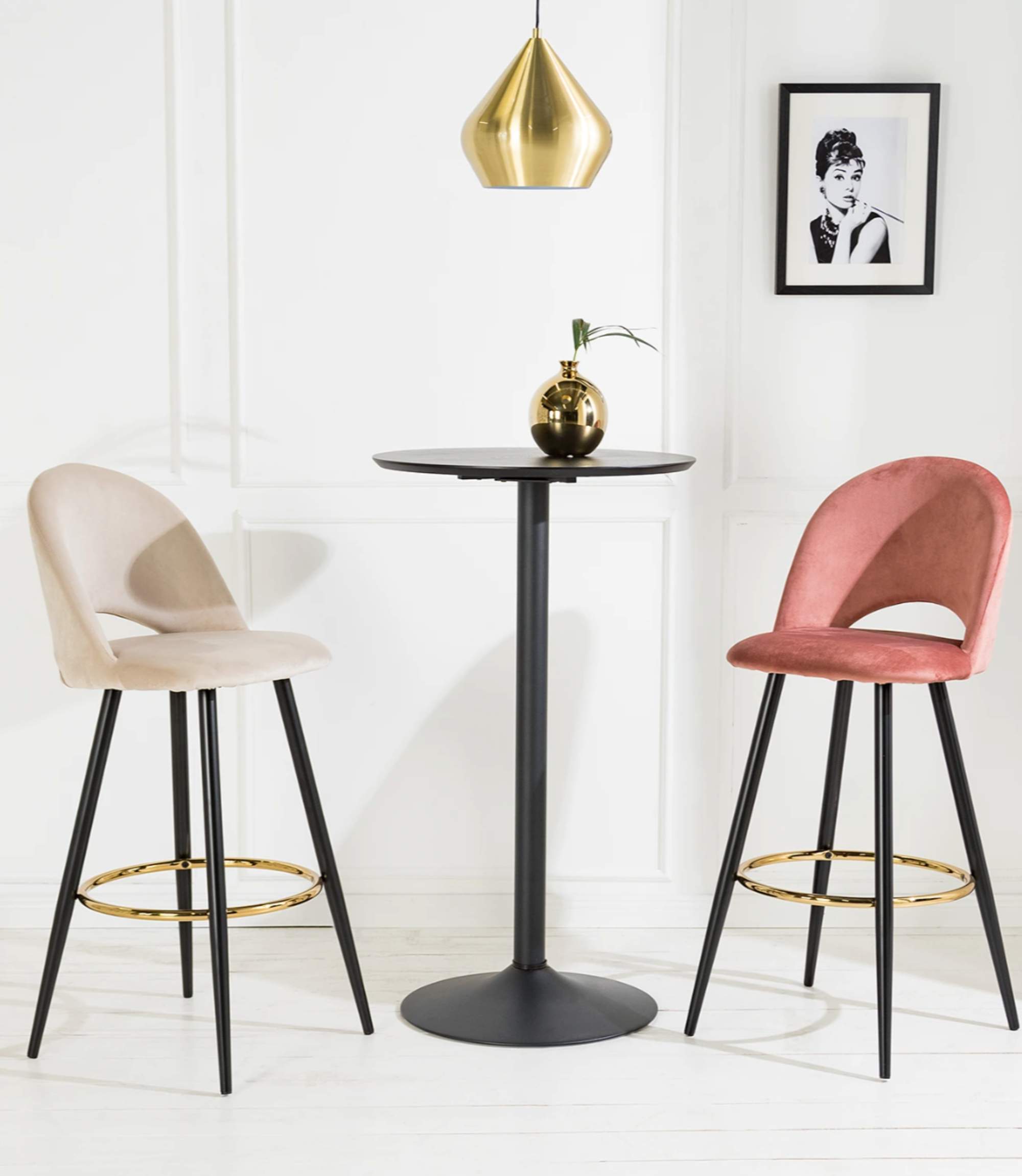 Bar stool Velvet Metal Cream