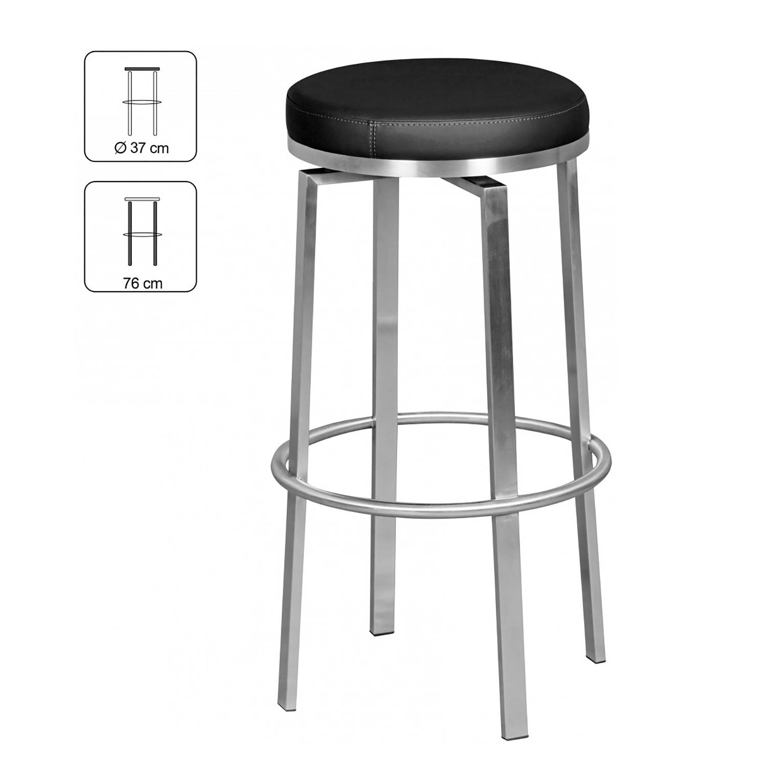 Barhocker Layla Kunstleder Edelstahl Schwarz Silber