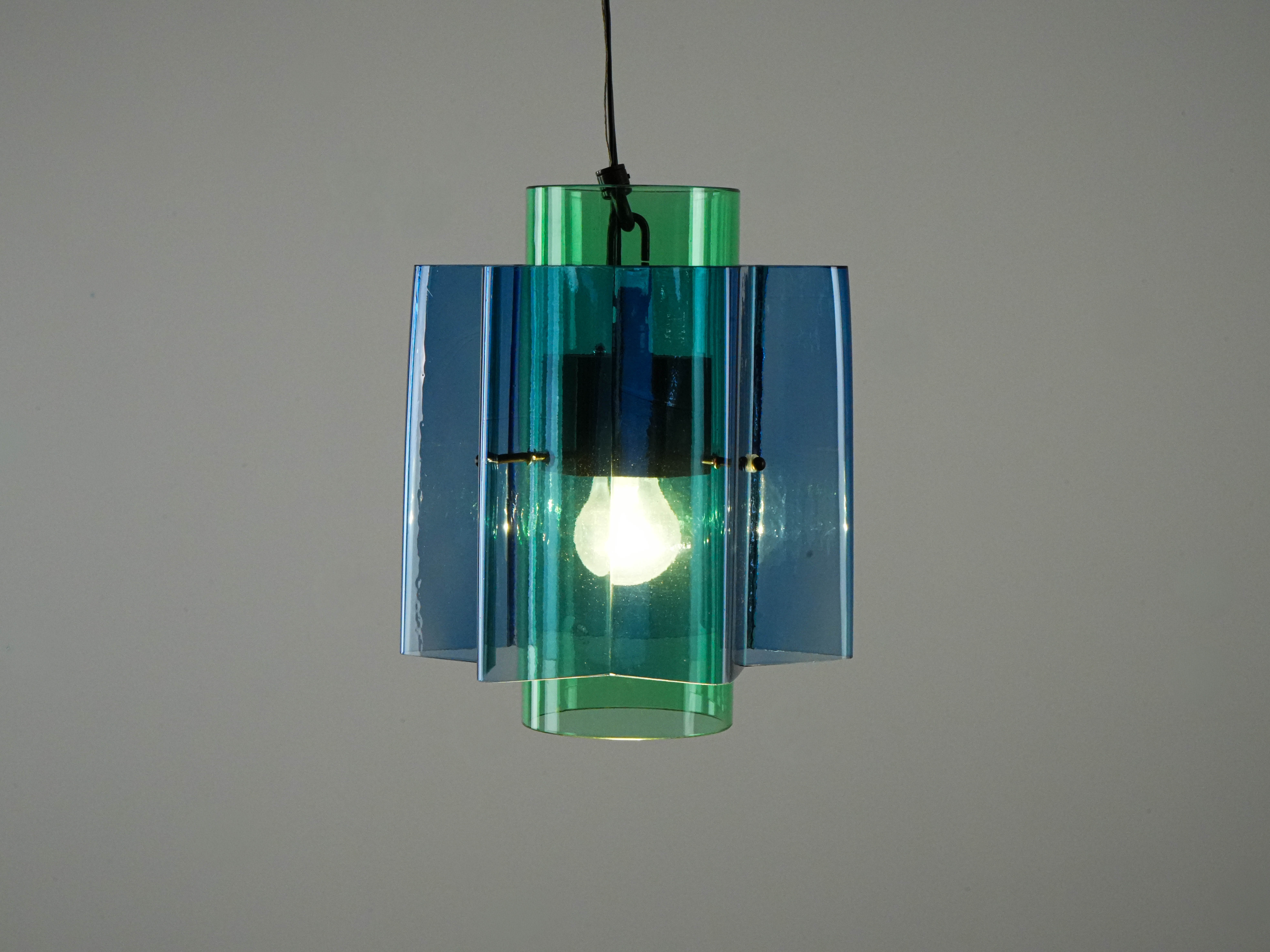 Hängelampe Glas Blau 1970er Jahre