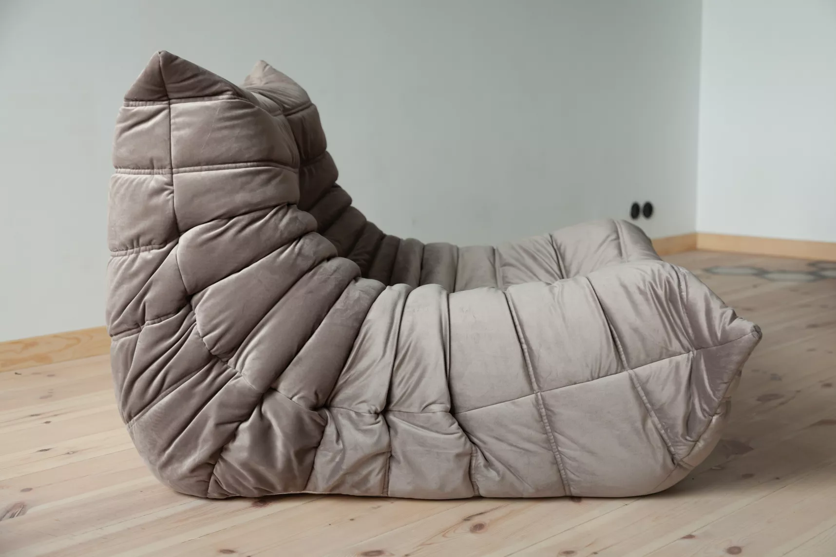 Togo Armchair and Ottoman Set Velvet Warm Grey