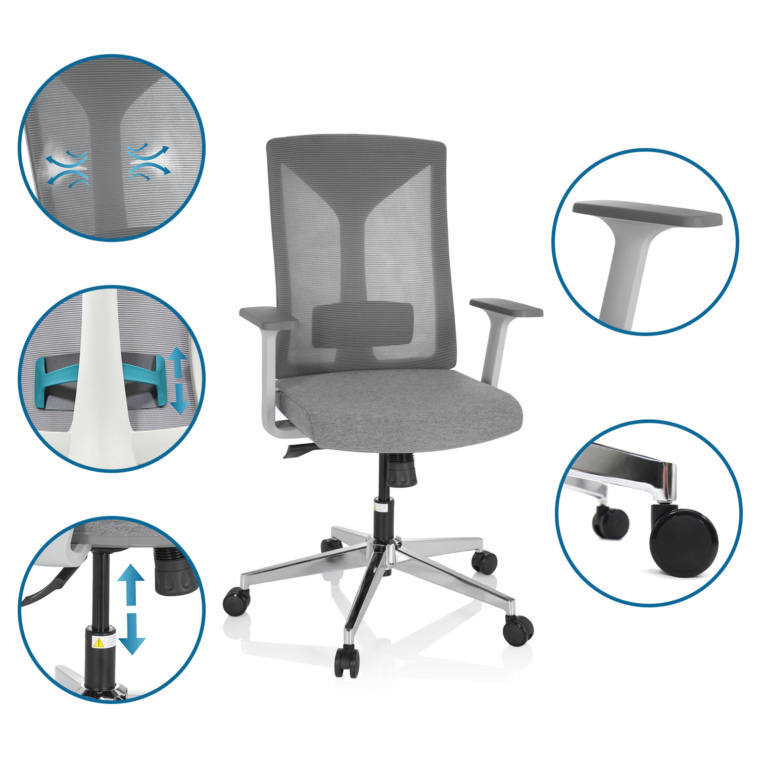 HALIFAX Bürostuhl Netzstoff Grau