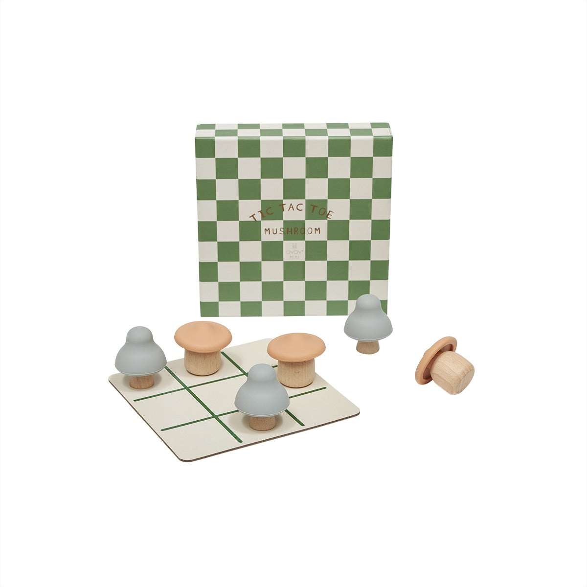 TicTacToe Spiel Pilzform Holz Grau