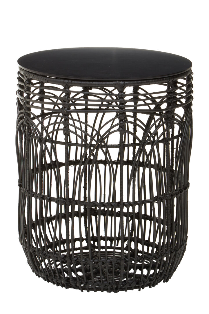 Arles Round Stool-Table Rattan Wood Black