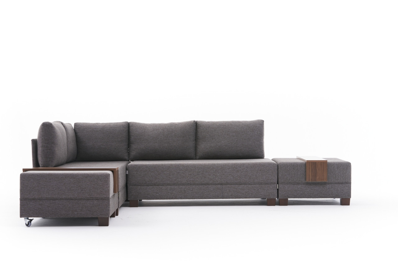 Fly Ecksofa Links mit 2 Hockern Braun